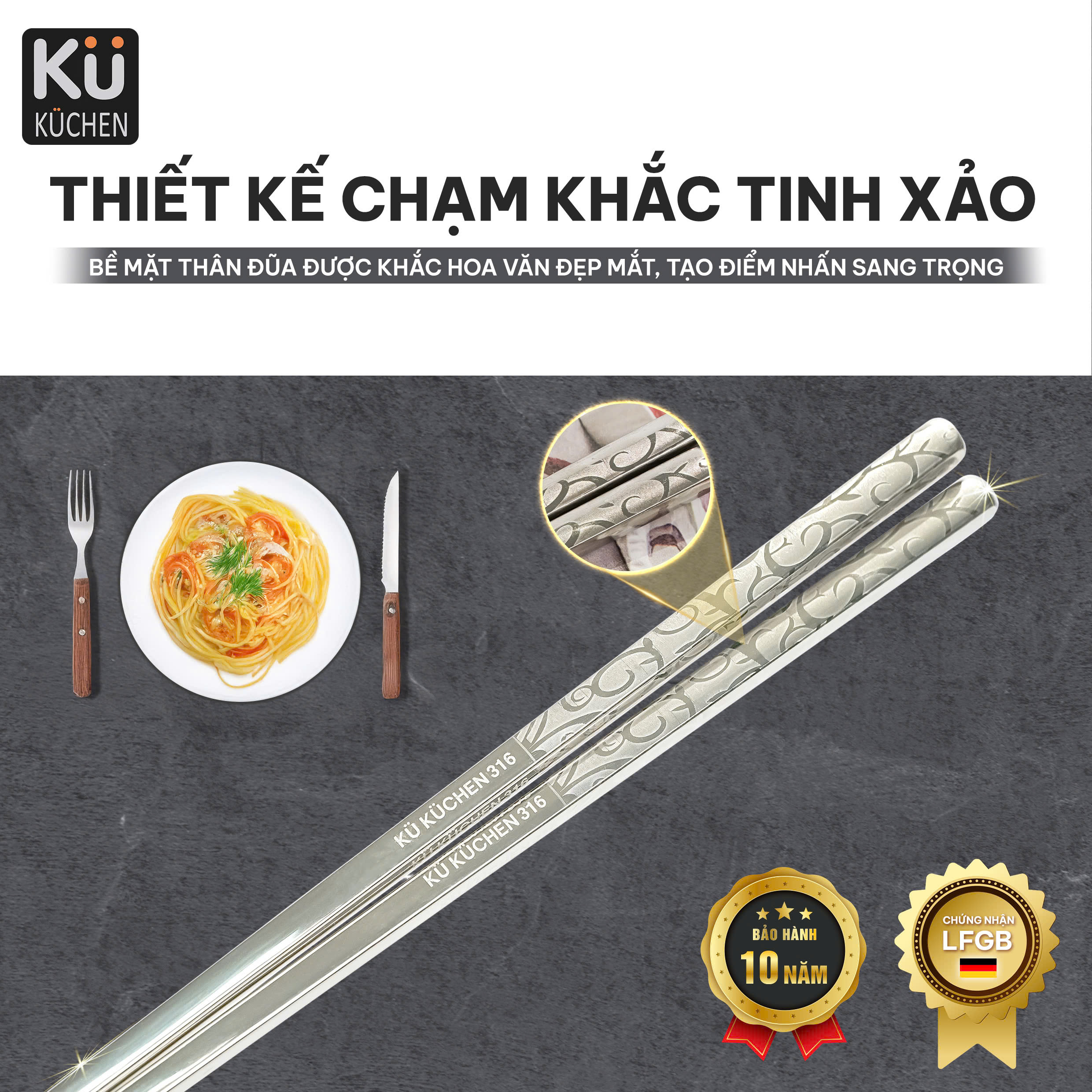 Bộ 10 đôi đũa inox 316 Molybdenum KU SKC041