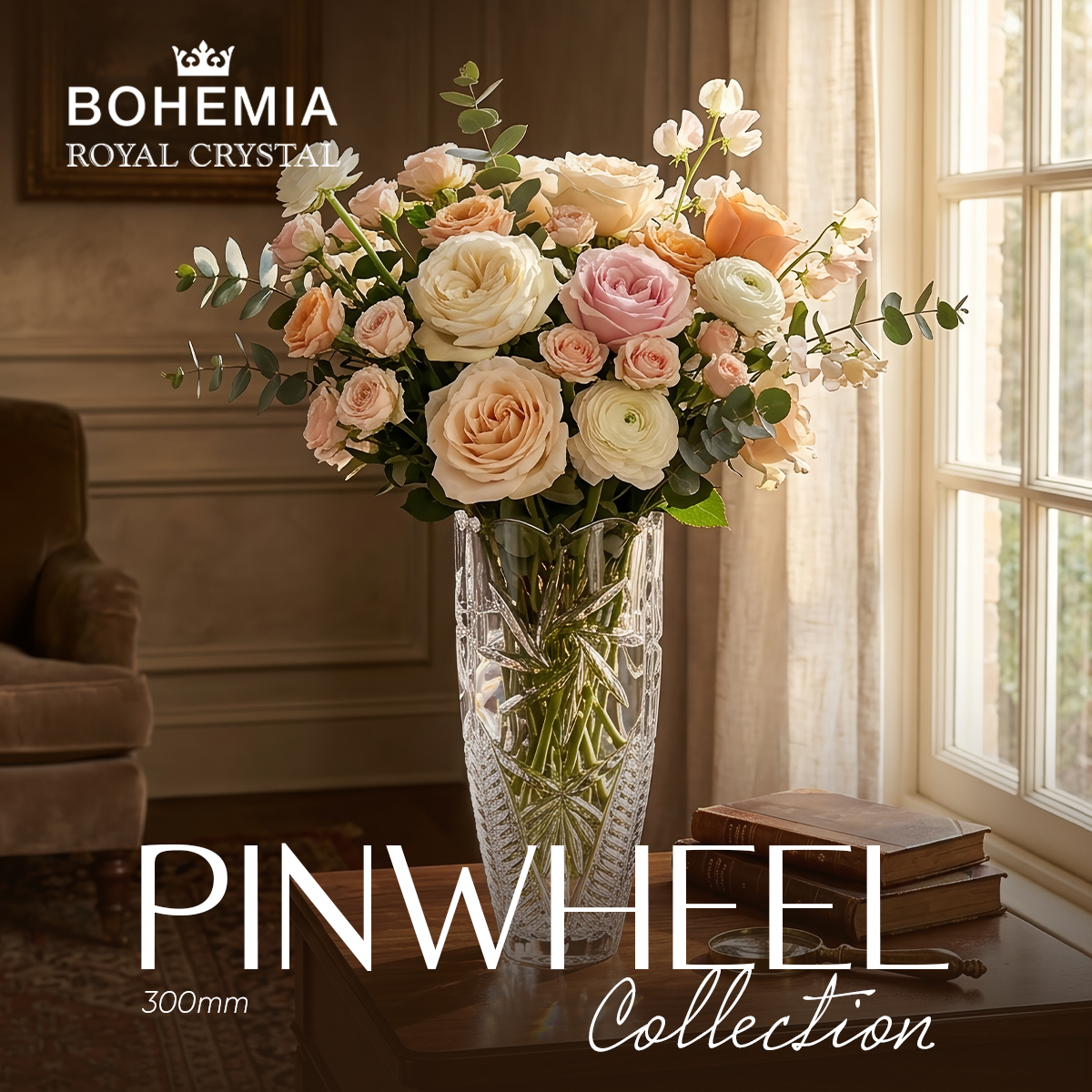 Bình hoa pha lê 89002 dáng bầu Bohemia Royal Crystal -  Model: PINWHEEL 300mm - 4