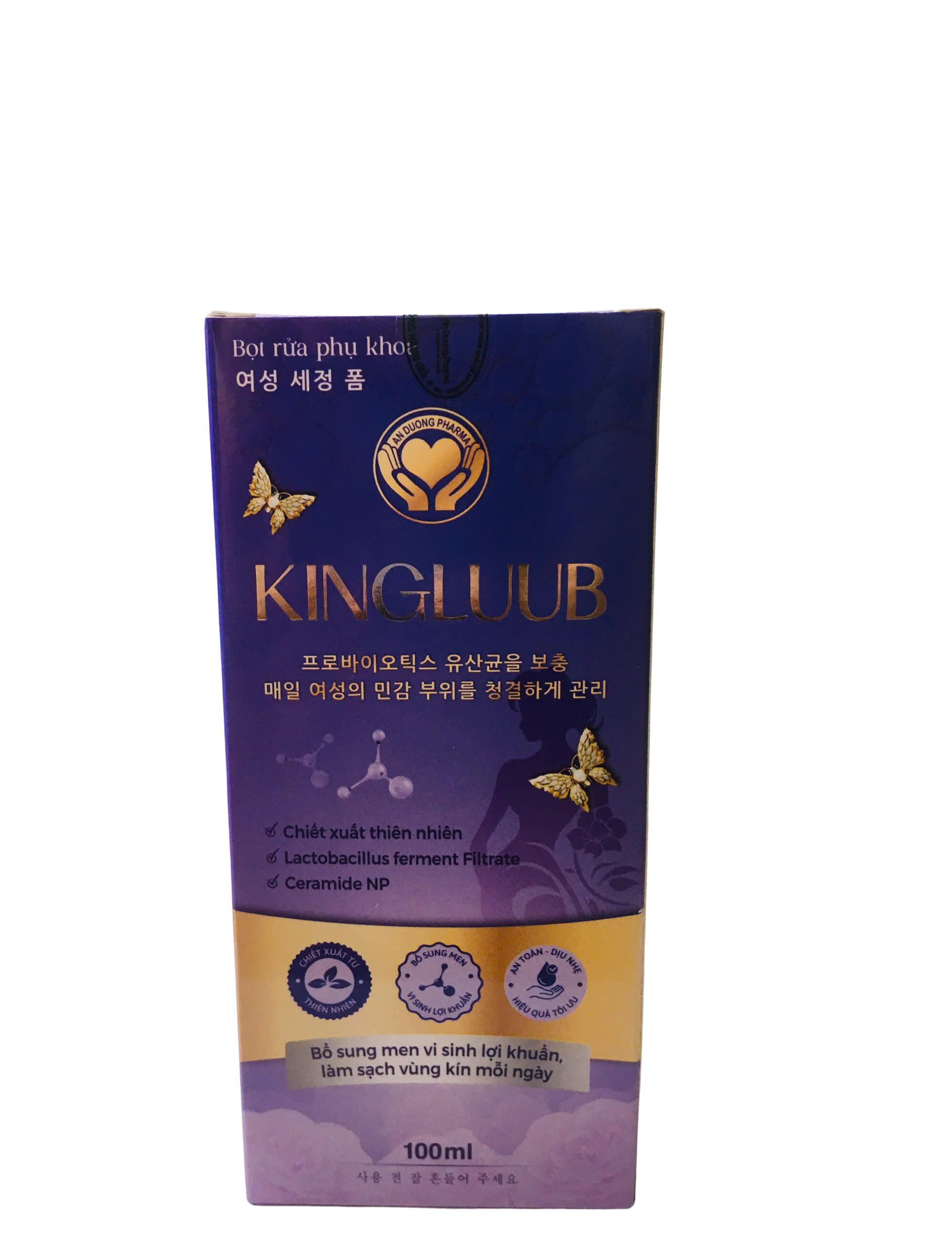Bọt rửa phụ khoa Kingluub. Bổ sung men vi sinh lợi khuẩn, làm sạch vùng kín 100ml. Màu tím