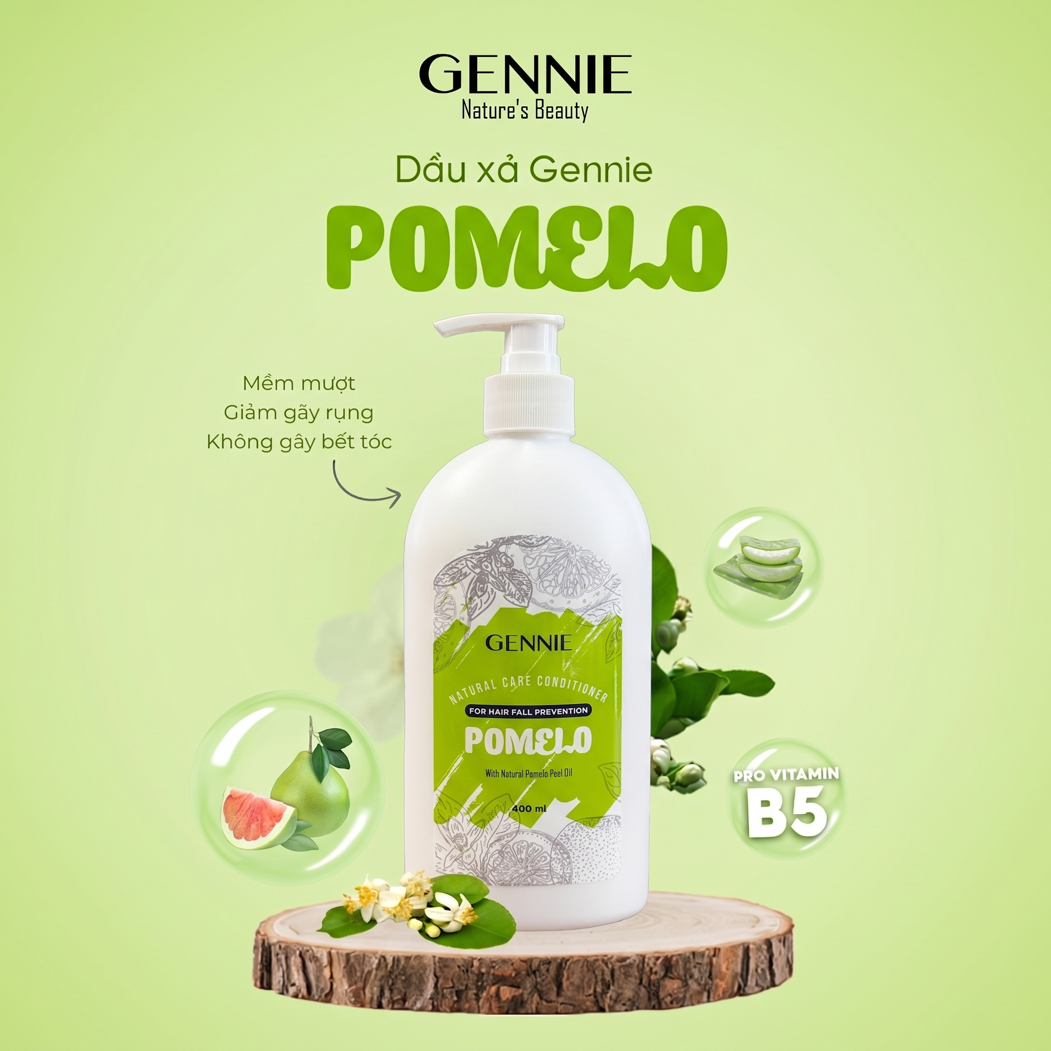Dầu xã Gennie Natural Care tinh dầu Bưởi dành cho tóc khô và dễ gãy 400ml