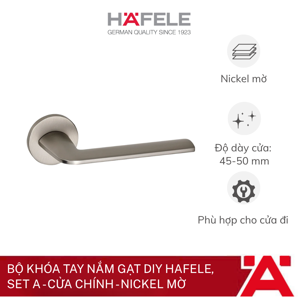 Bộ khóa tay nắm gạt DIY Hafele, Set A - Cửa chính - Nickel mờ 499.63.600 - Phân phối chính hãng