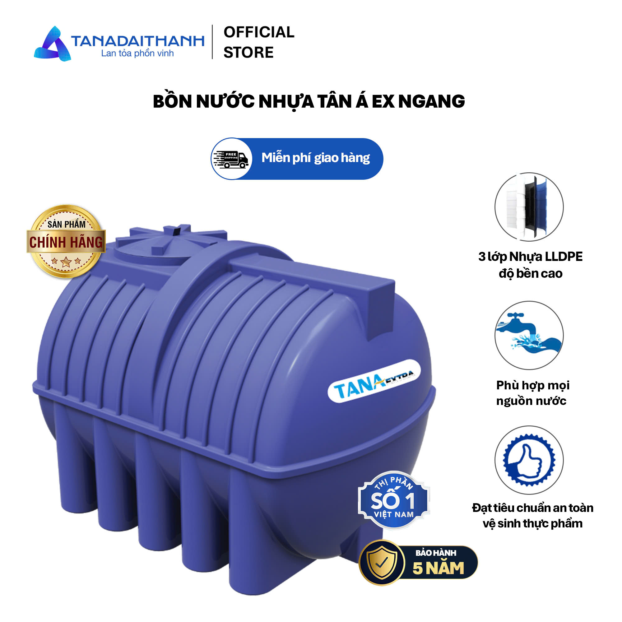 Bồn nhựa Tân Á 1000N EX- bồn ngang ( Phân phối từ khu vực Bình Định trở ra phía Bắc )