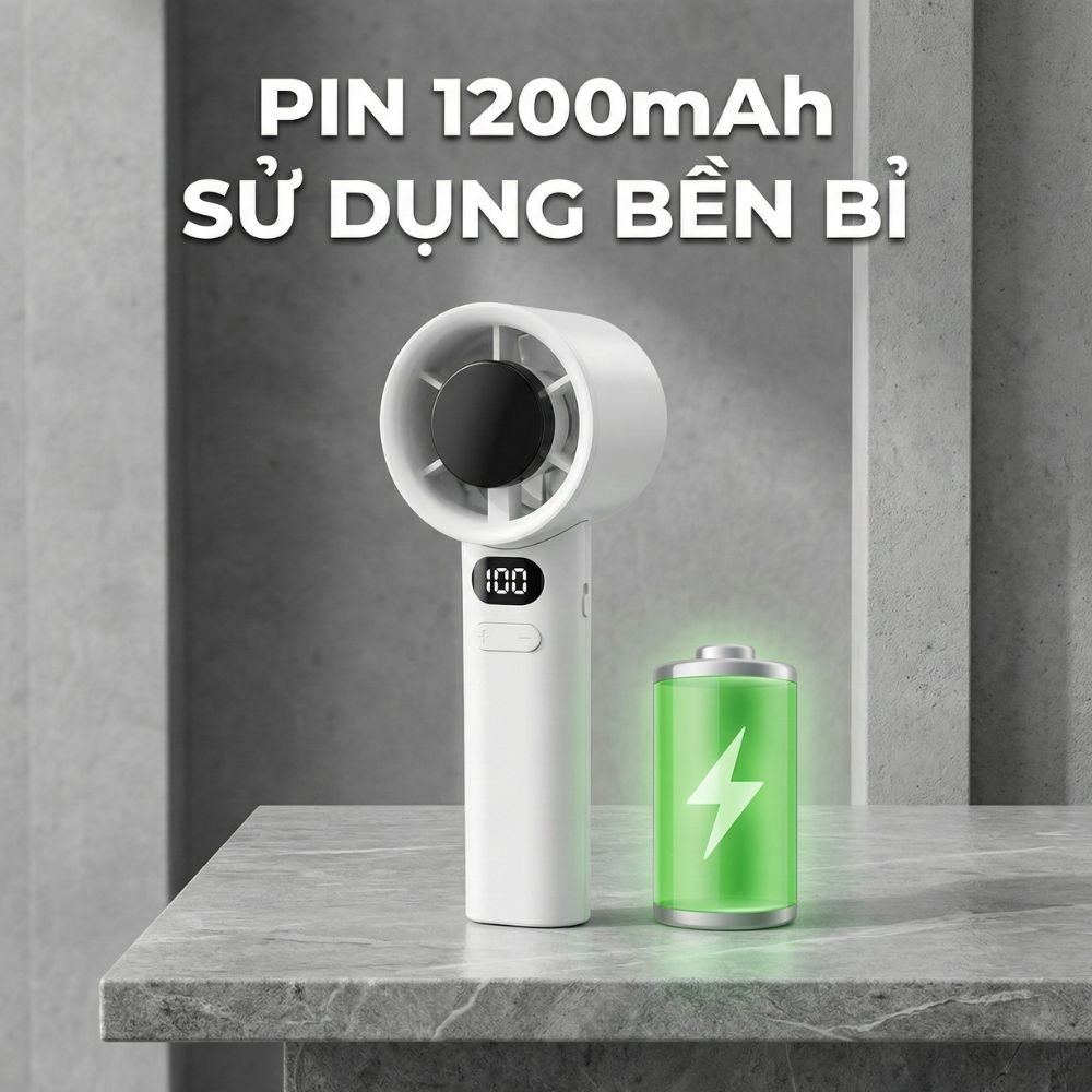 Quạt Cầm Tay Kachi MK442 – 120 Cấp Độ Gió Tuabin, Màn Hình LED Hiển Thị Pin, Bảo Hành 18 Tháng