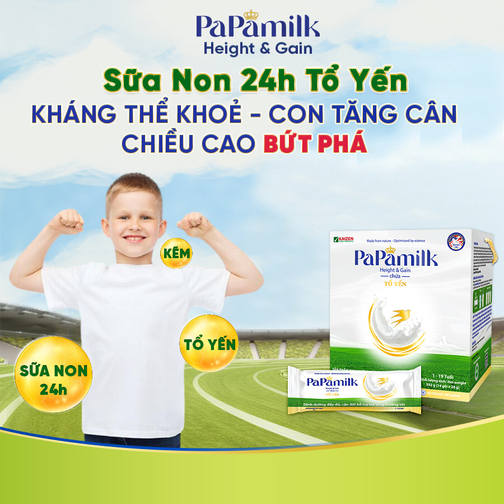 Sữa tăng cân và chiều cao cho trẻ PaPamilk Heigth and Gain chứa Tổ Yến - Hộp 14 gói