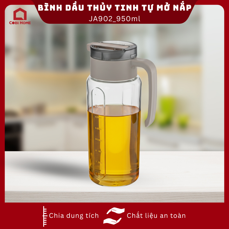 Bình dầu thủy tinh tự mở nắp có tay cầm màu ngẫu nhiên dung tích 950ml_376068 - Phân phối chính hãng