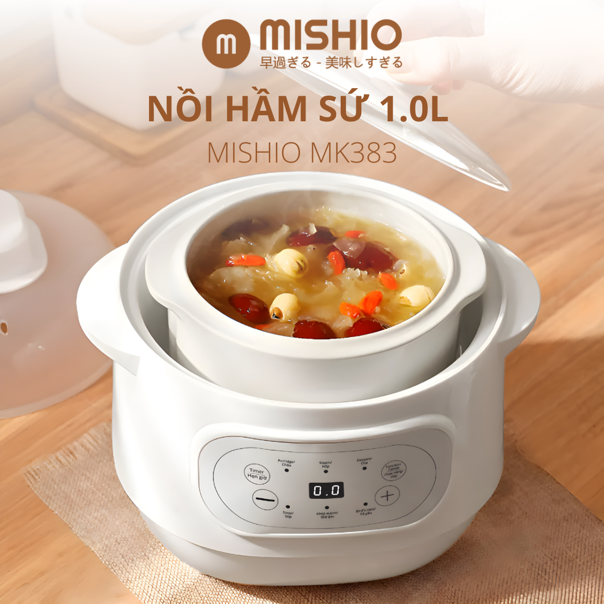 Nồi nấu cháo ăn dặm - chưng yến Mishio MK383 (1L)