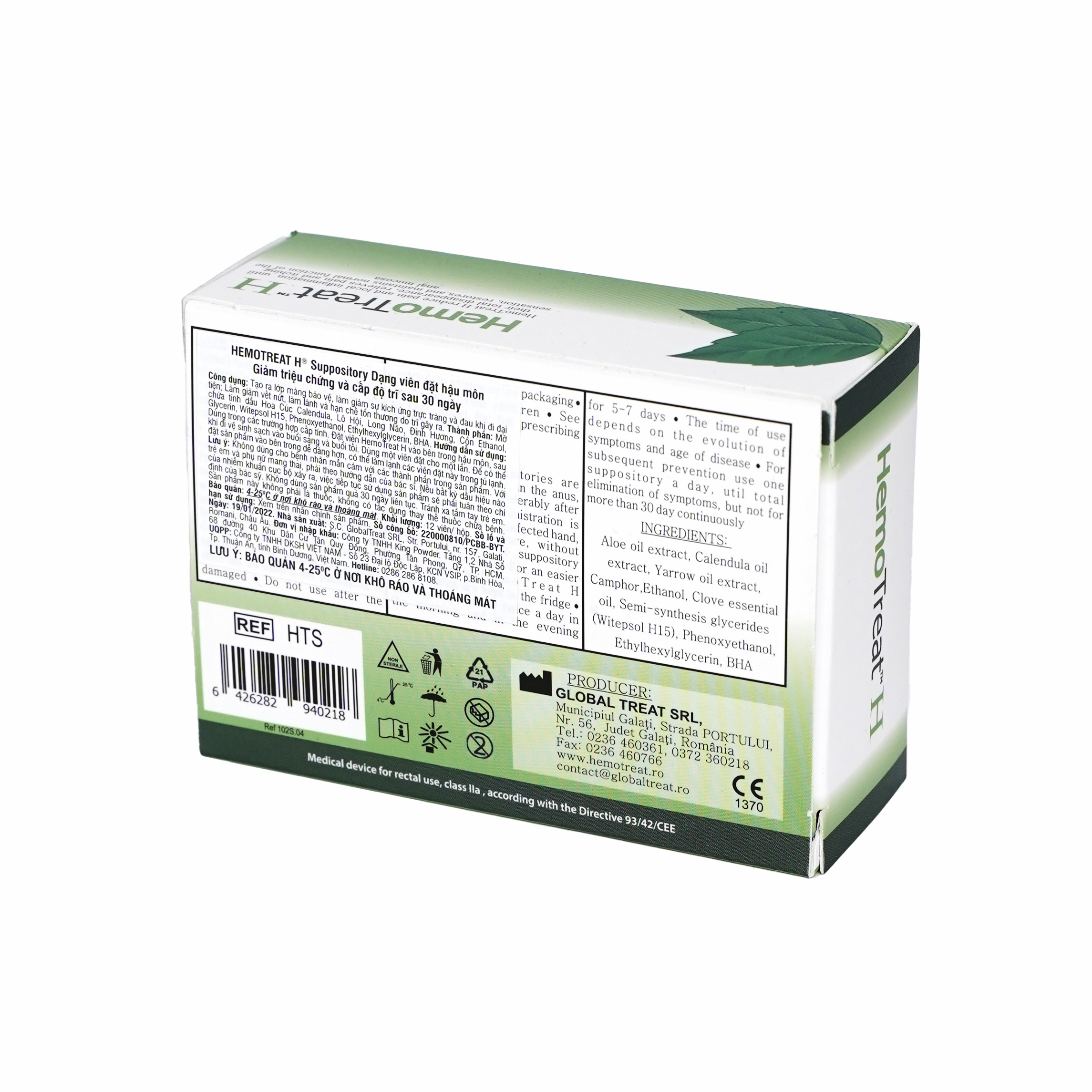 Viên đặt hỗ trợ Hemotreat H-Suppositories (kèm túi giữ nhiệt)