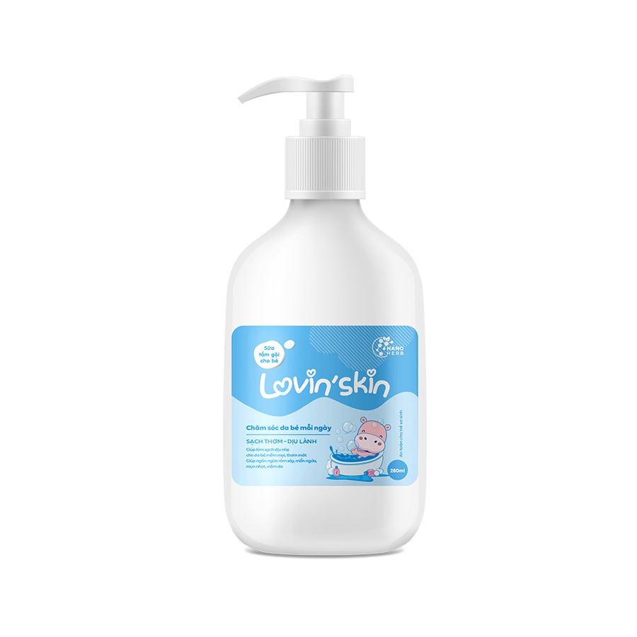 Sữa tắm gội dịu nhẹ cho bé Lovin'Skin 280ml - Làm sạch, giảm và ngăn ngừa rôm sảy, hăm da-duoc-ban-tai-Siêu Thị Ánh Nguyệt