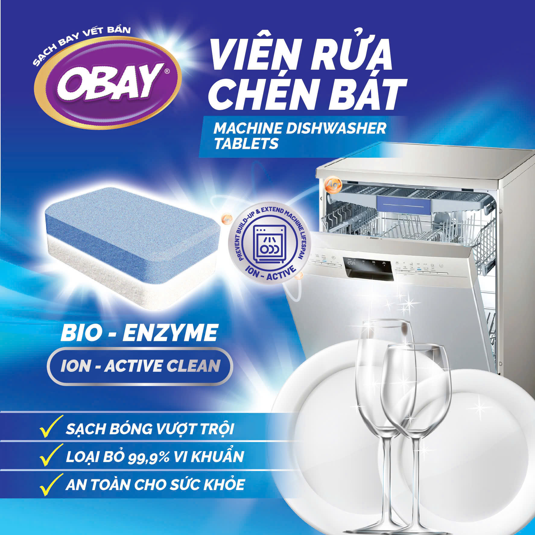 Viên rửa chén OBAY không mùi 500gram - Hộp 25 viên (dùng cho máy rửa bát) - 4