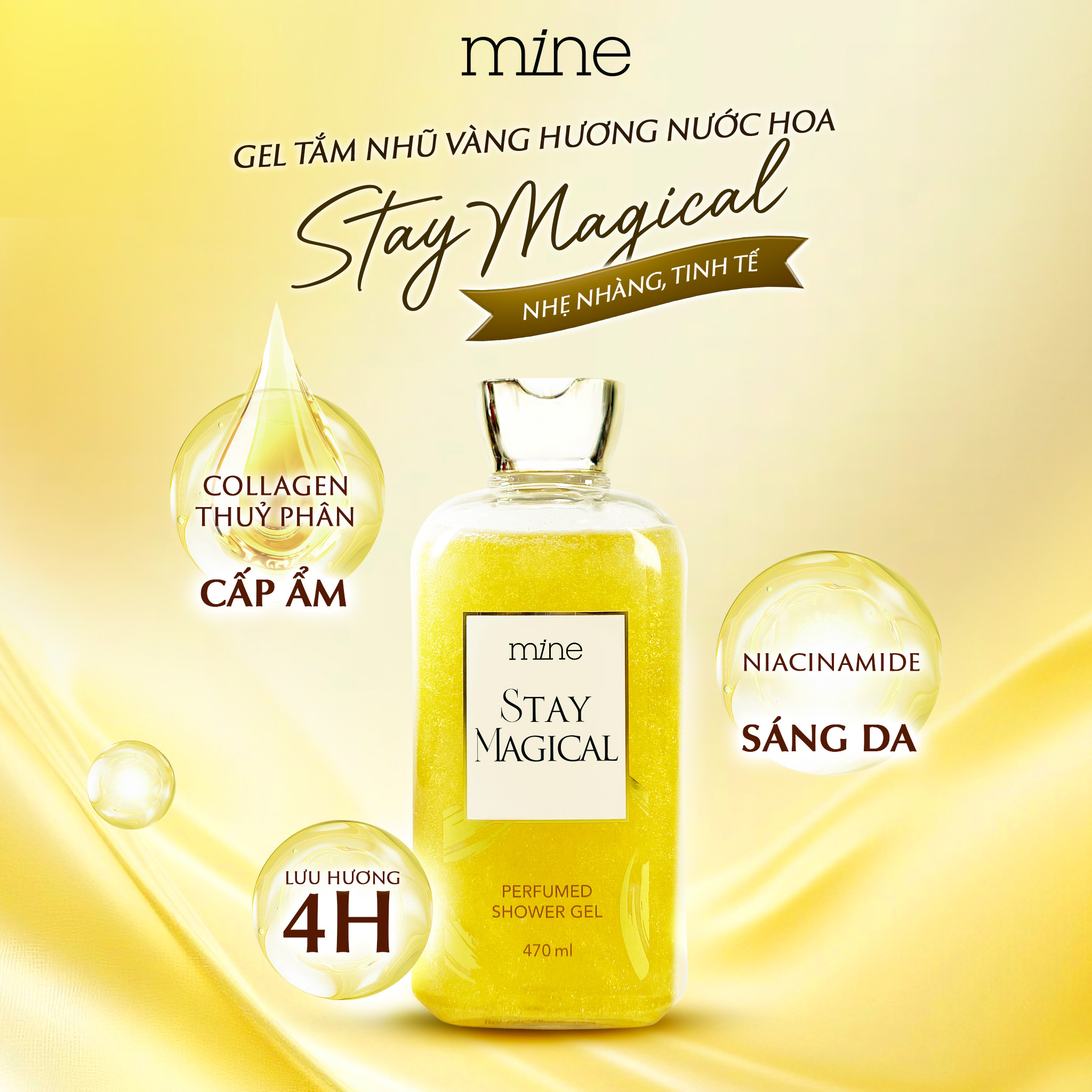 Gel tắm trắng nhũ vàng nước hoa Mine Stay Magical 470ml - 3