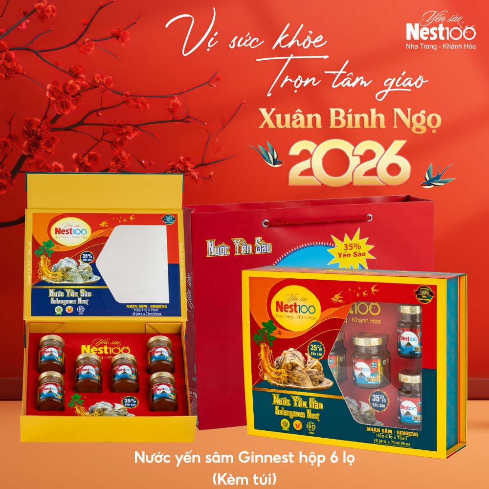 Nước Yến Sâm Ginnest – Có đường (hộp 6 lọ + túi)