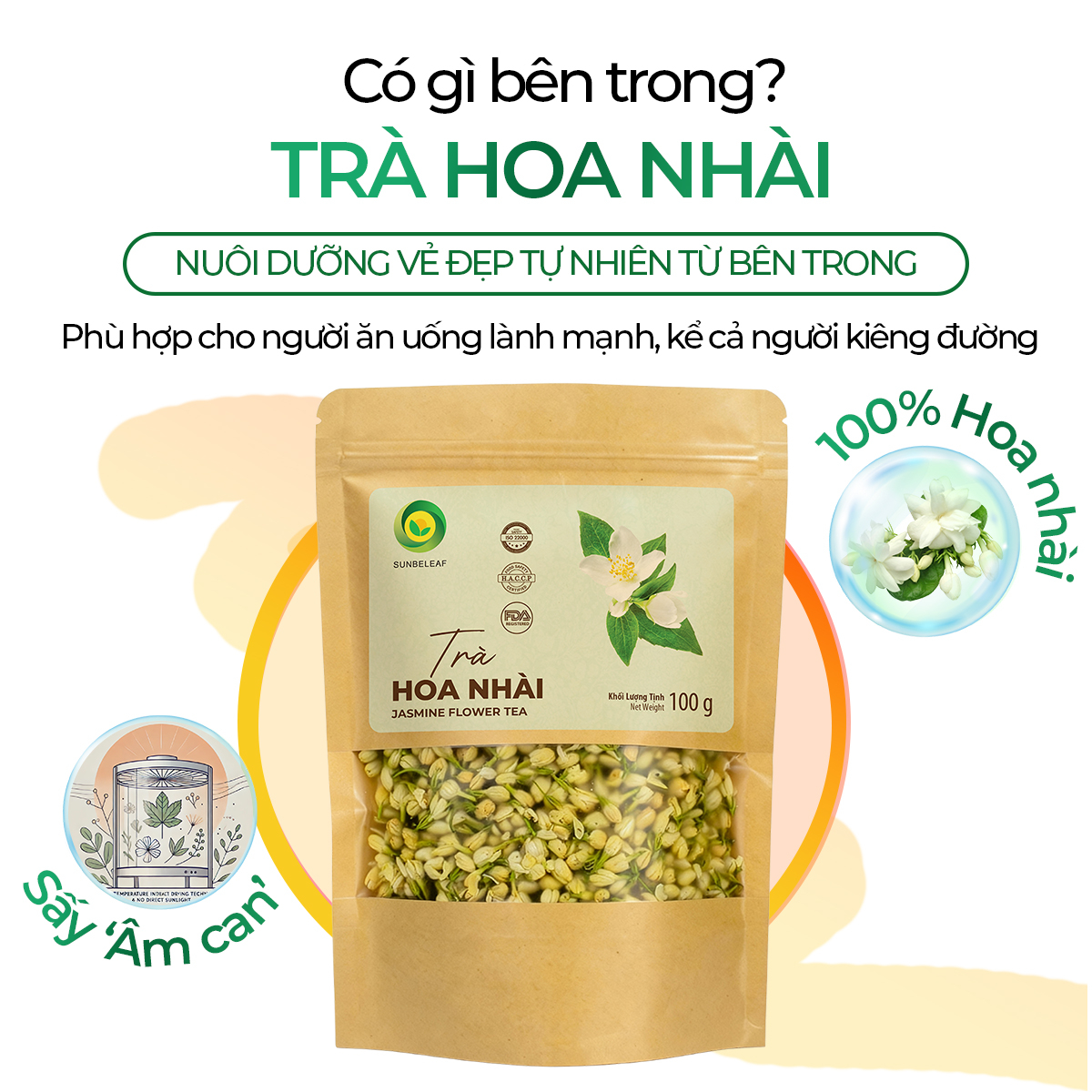 Trà Hoa Nhài Sấy Khô Sunbeleaf - Mang Lại Cảm Giác Thư Thái, Nhẹ Nhàng Sau Mỗi Ngày Bận Rộn - Túi Zip 100g - 5