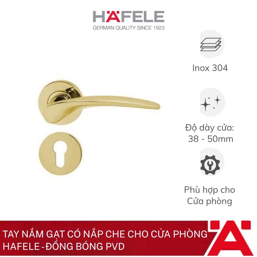 Tay nắm gạt có nắp che cho cửa phòng Hafele - Đồng bóng PVD 903.98.147