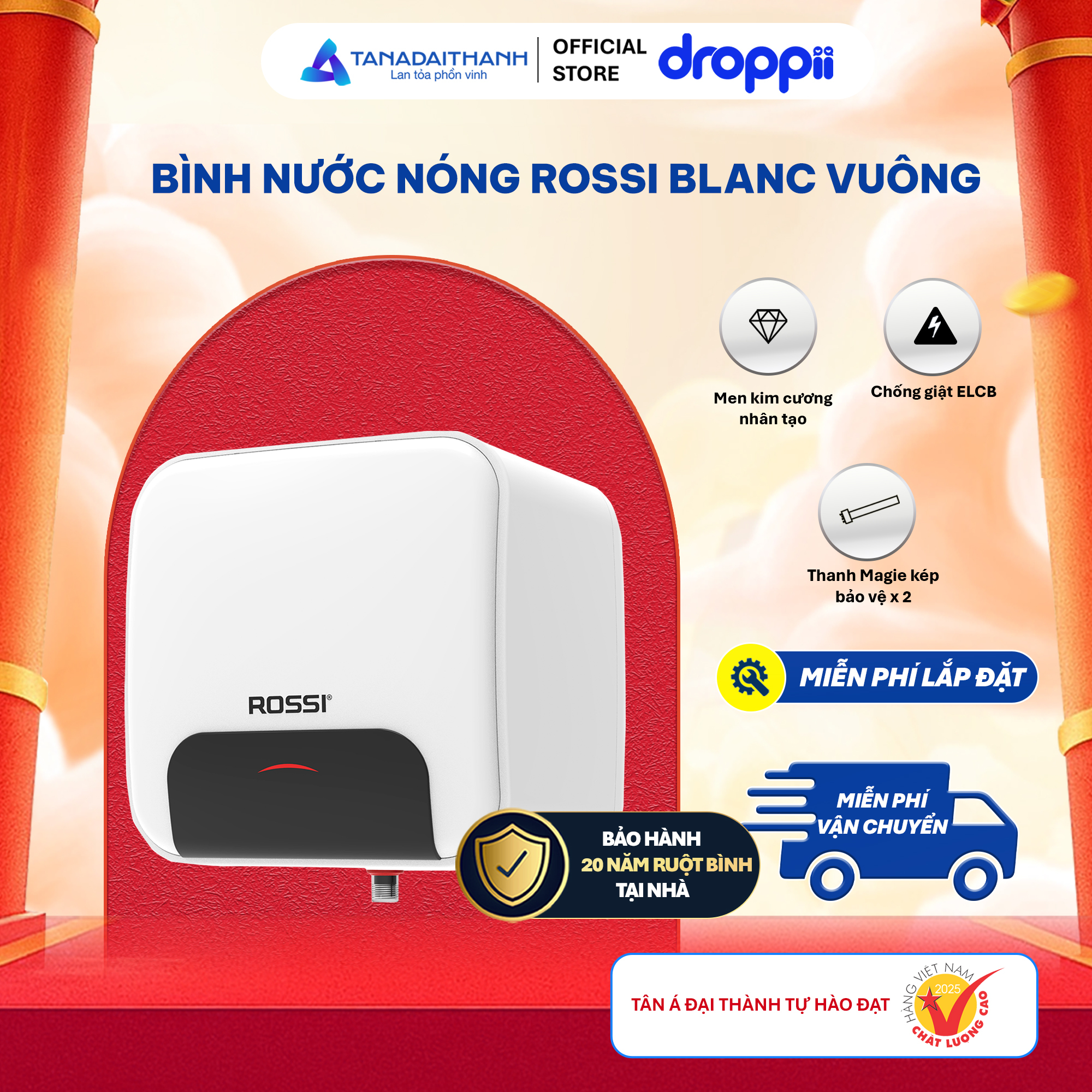 Bình nước nóng ROSSI BLANC RBC 30L SQ - Phân phối chính hãng
