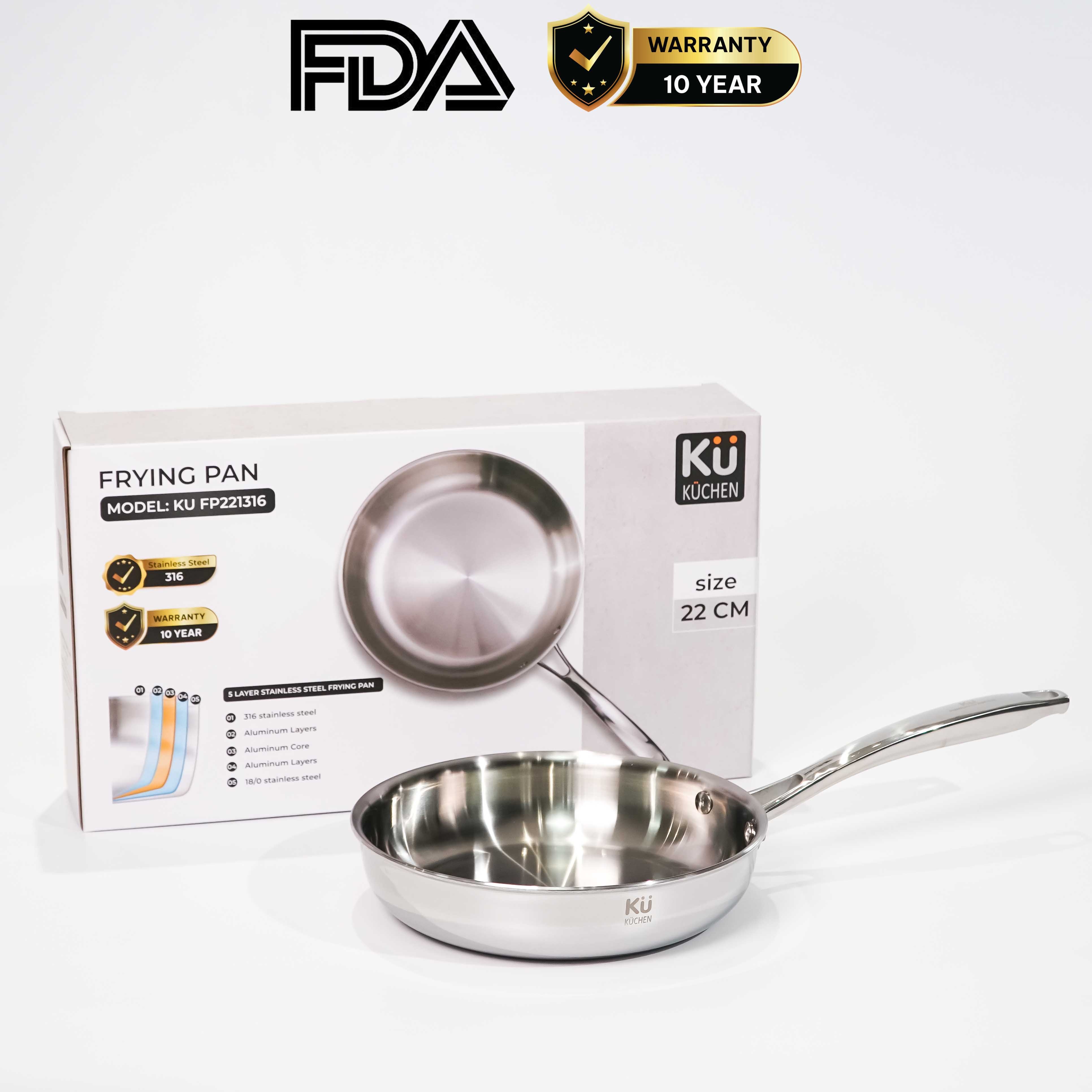 Chảo rán inox 316 22cm cao cấp KUCHEN KU FP221316 - 9