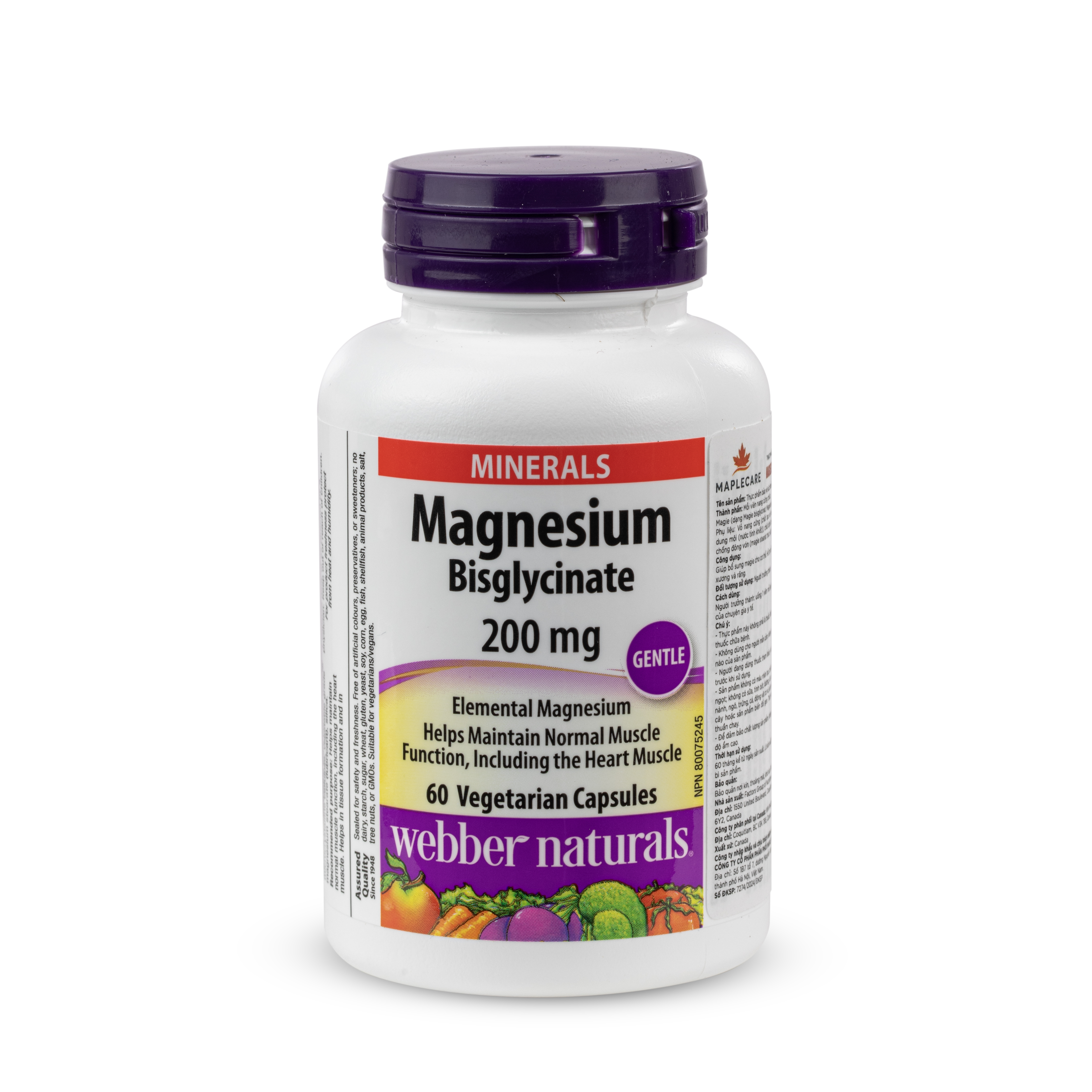 Thực phẩm bảo vệ sức khoẻ WEBBER NATURALS Magnesium Bisglycinate 200mg (Hộp 60 viên)