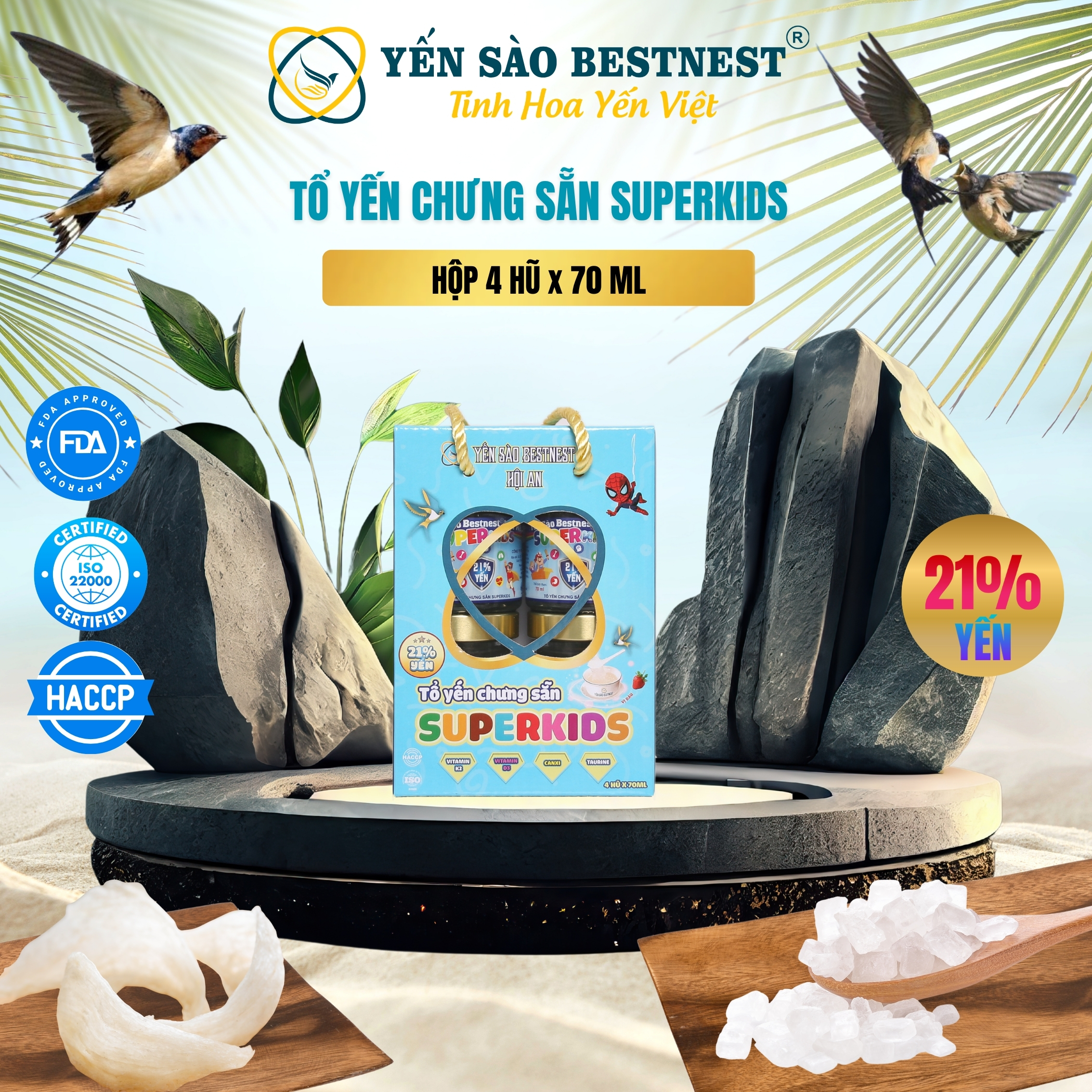 Hộp 4 hũ Yến Sào BESTNEST HỘI AN 21% Superkids