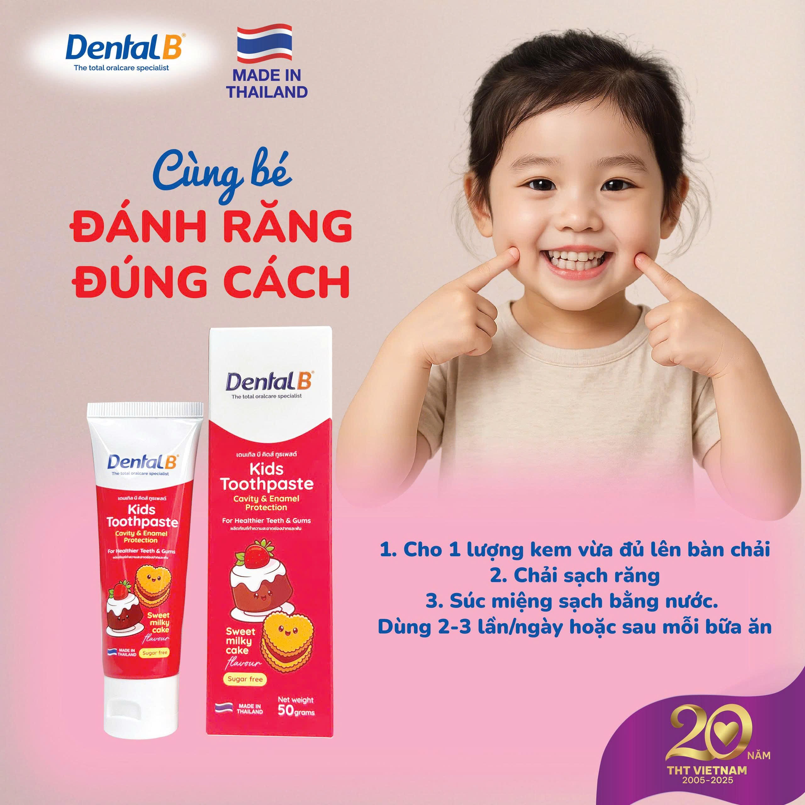 Kem đánh răng thảo dược trẻ em Dental B Thái Lan vị kẹo ngọt 50gr