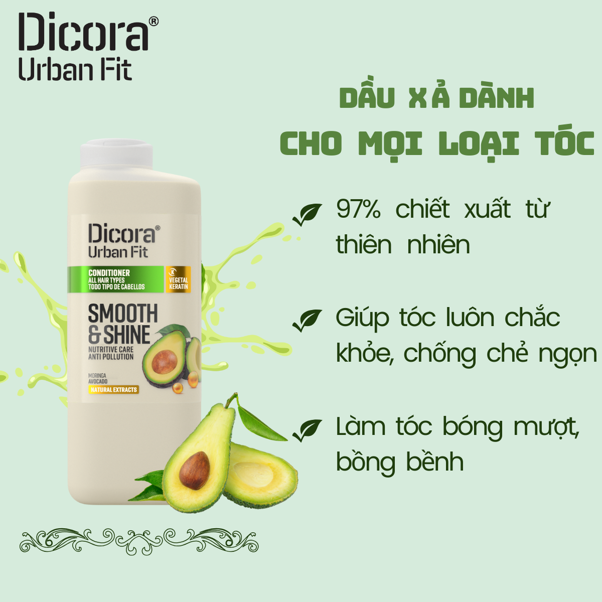 Dầu xả Dicora Urban Fit - Dành cho mọi loại tóc, chiết xuất trái bơ (400ml)