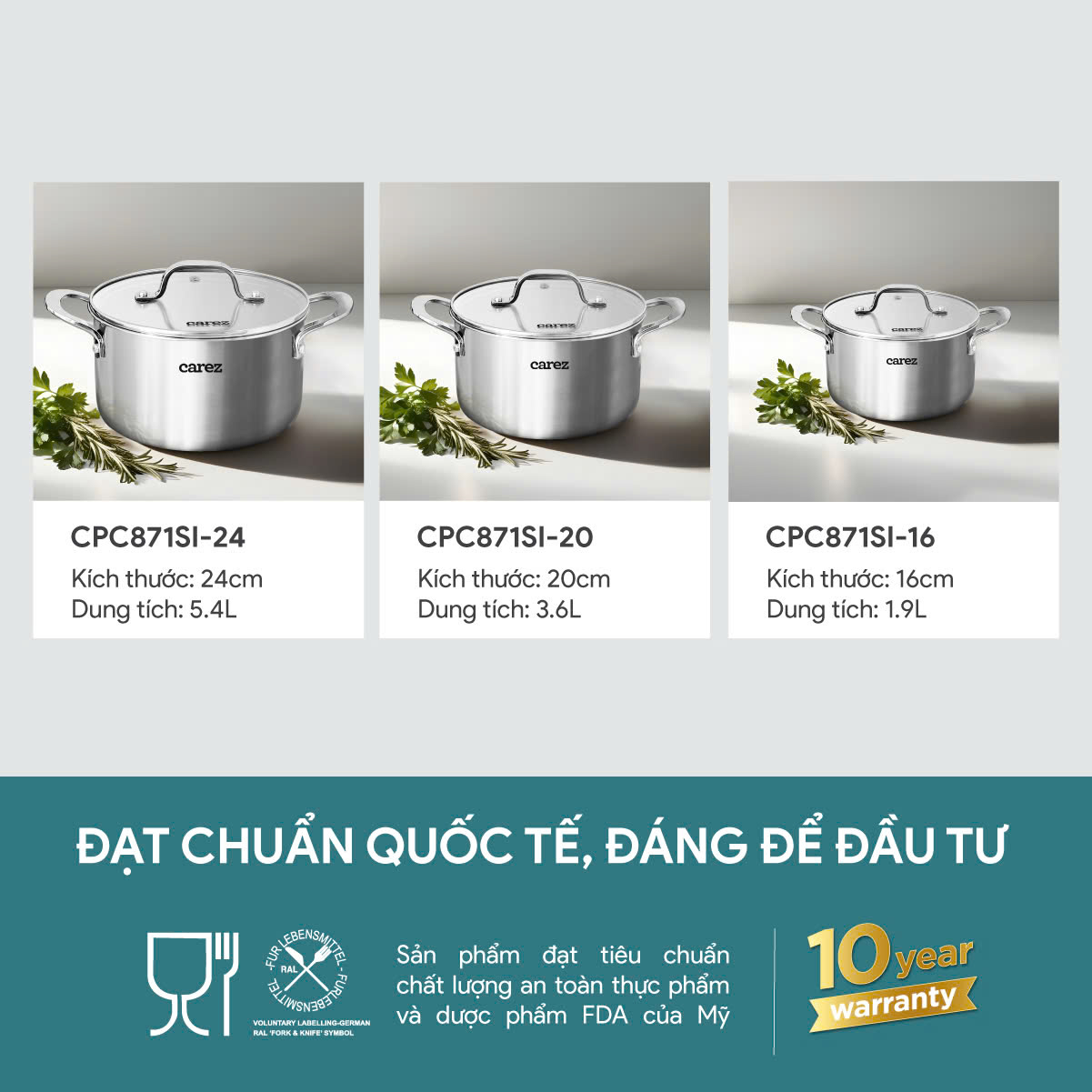 Nồi inox cao cấp Carez CPC871SI24SN kích cỡ 24cm