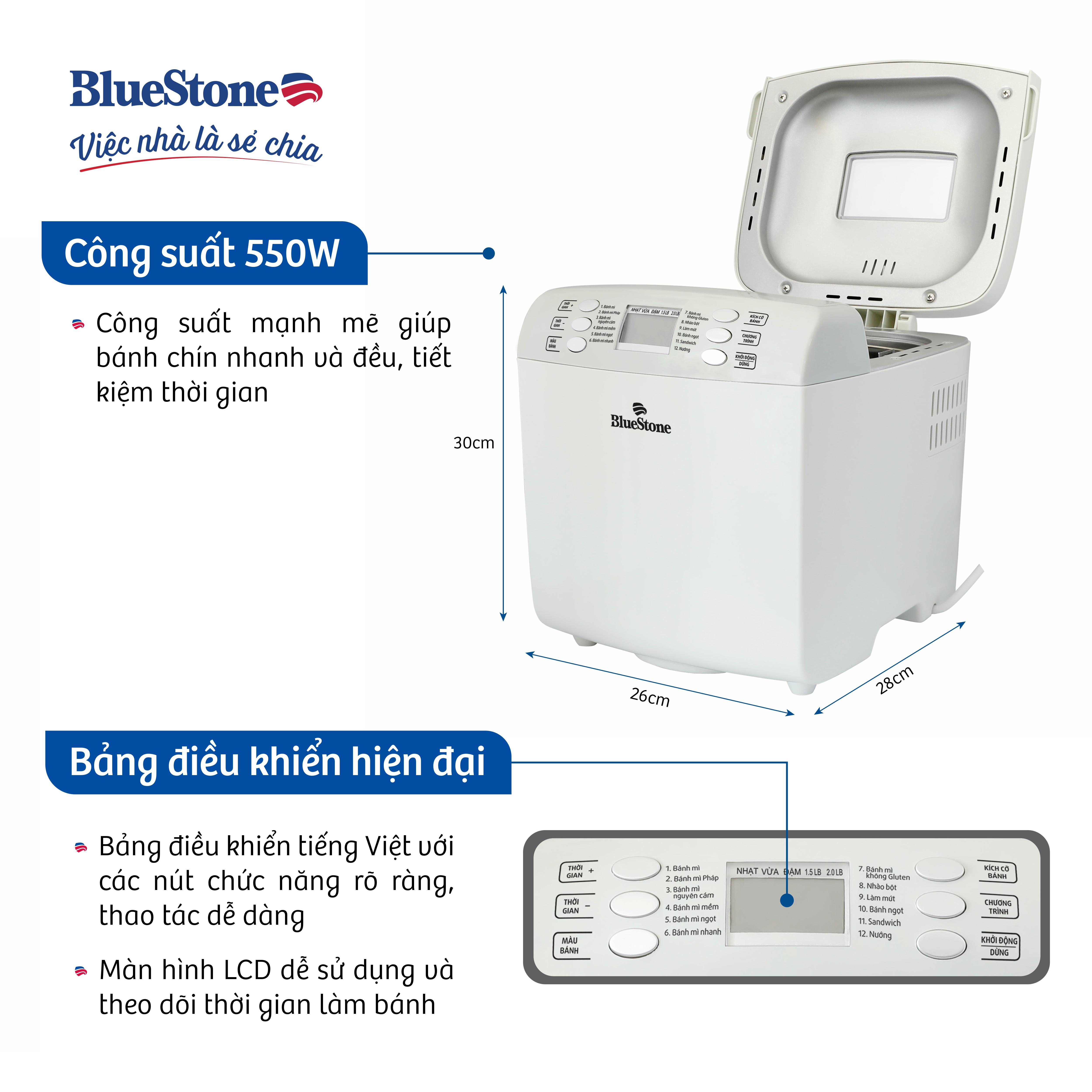 Máy làm bánh mì BLUESTONE BMB-2421 550W