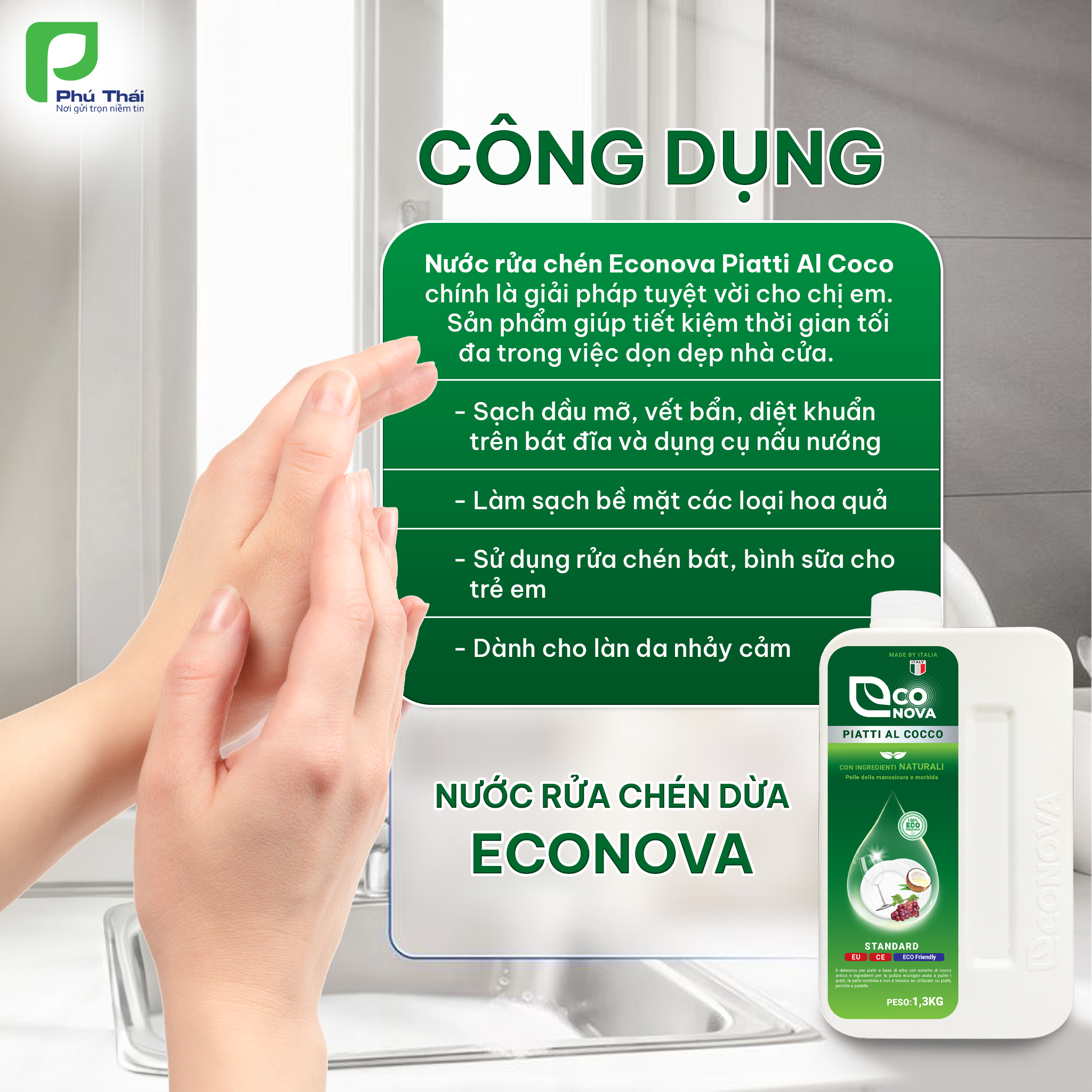 Combo 2 chai nước rửa chén thảo mộc dừa già (1.3kg x 2) - 4