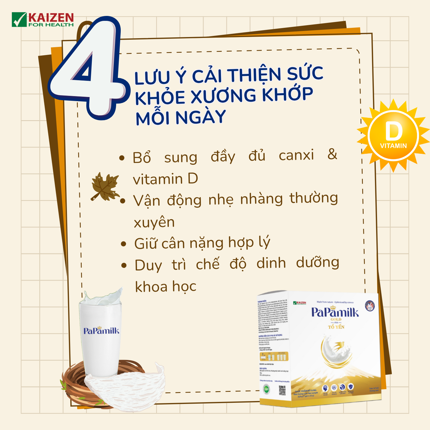 Sữa non tổ yến Papamilk Gold hỗ trợ xương khớp (24gói x 32g)