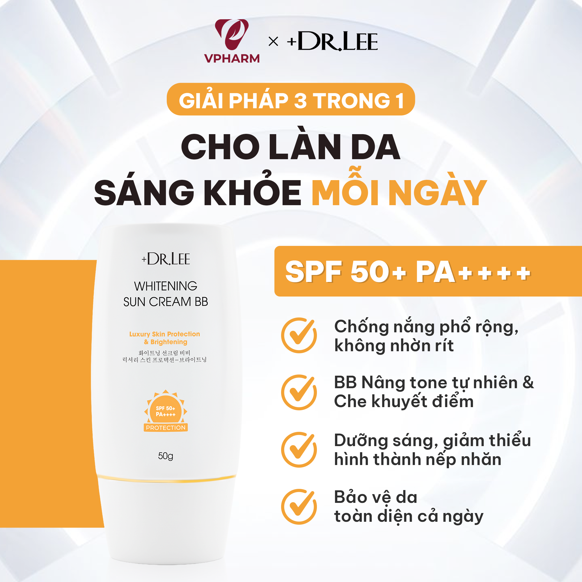 Kem chống nắng nâng tone kiềm dầu, ngừa lão hóa Bakuchiol +Dr.lee BB Luxury SPF 50+/PA++++ (50g) - Phân phối chính hãng