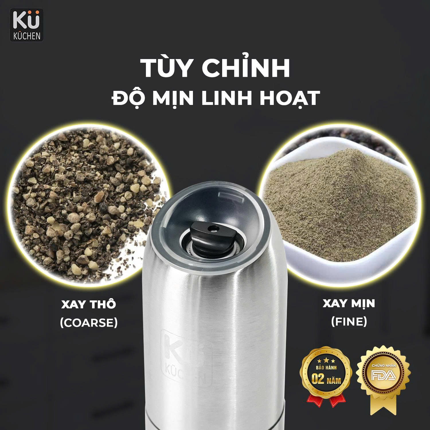 Máy xay tiêu-muối tự động KUCHEN KYMQ-63B