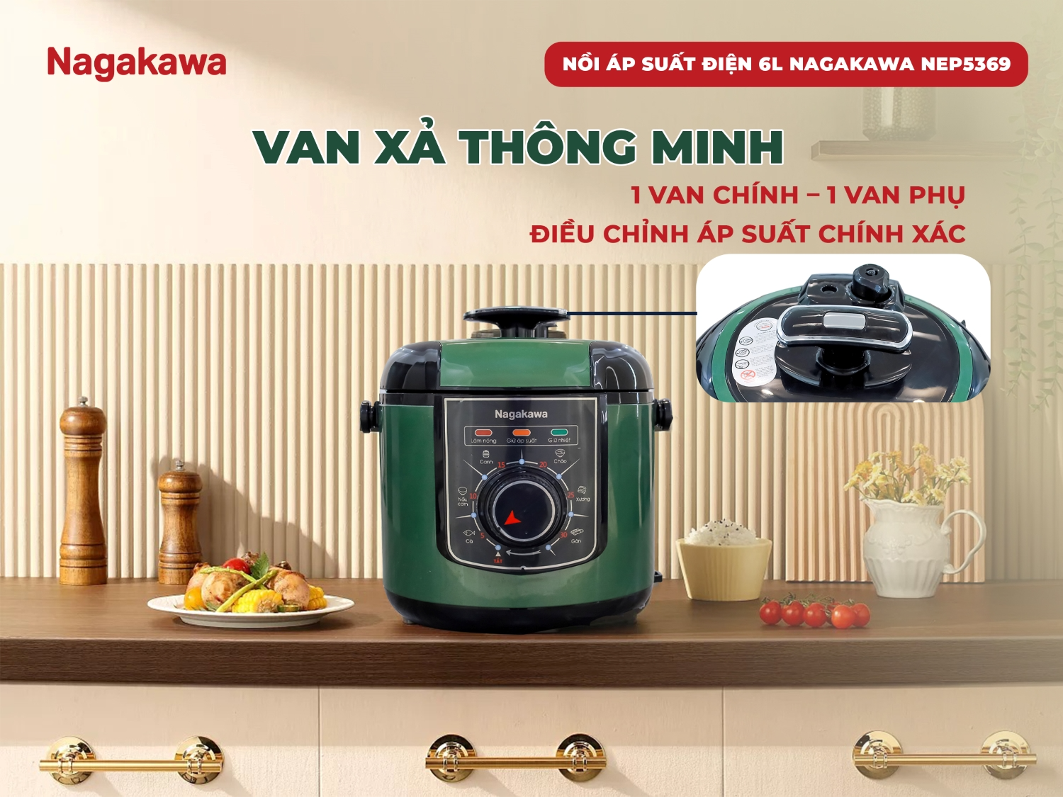 Nồi áp suất điện 6L inox 304 Nagakawa NEP5369 - Phân phối chính hãng