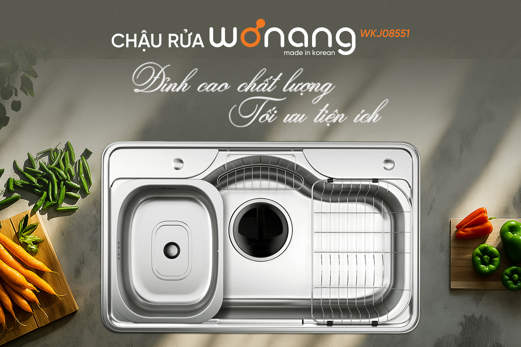 Chậu đơn rửa bát Wonang WKJ08551 một hố inox 304 – Made In Korea - 2