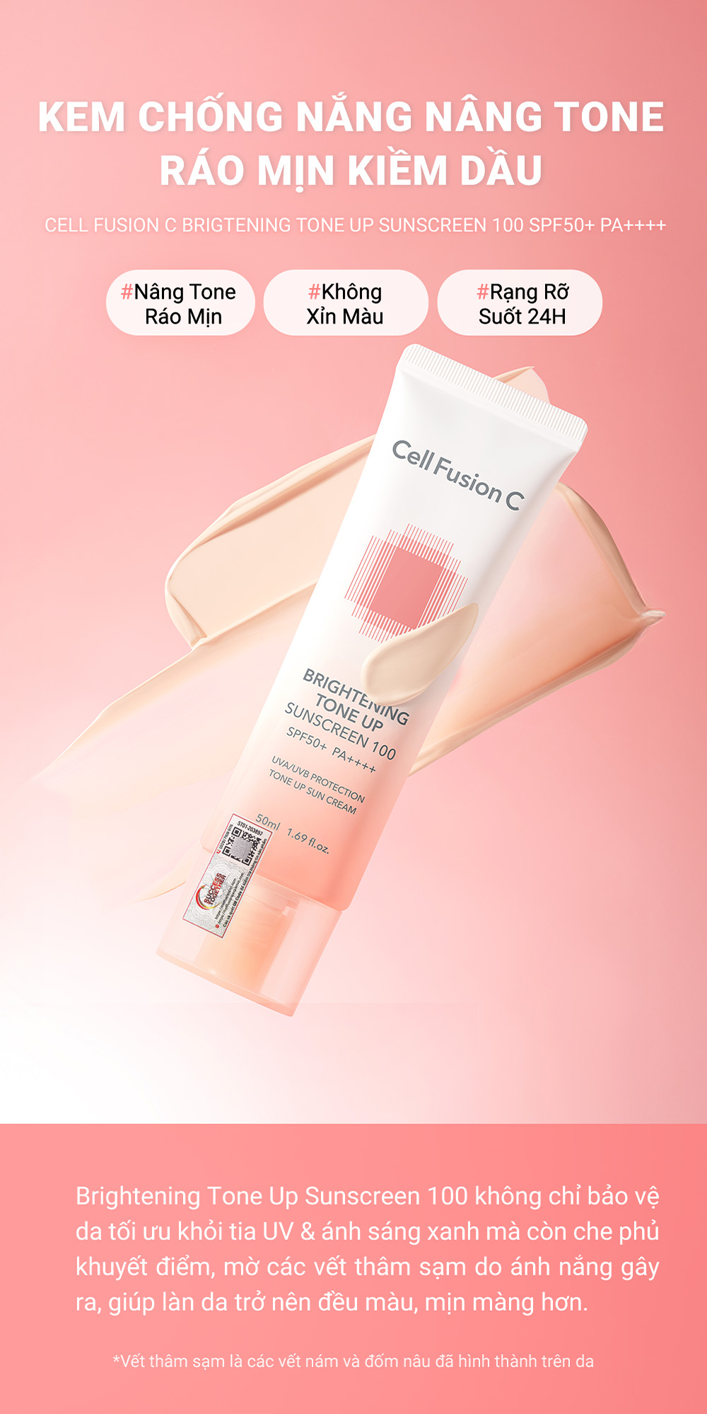 Kem Chống Nắng Nâng Tone Ráo Mịn Kiềm Dầu Cell Fusion C Brightening Tone Up Sunscreen 100 SPF50+ PA ++++ 50ml - 2
