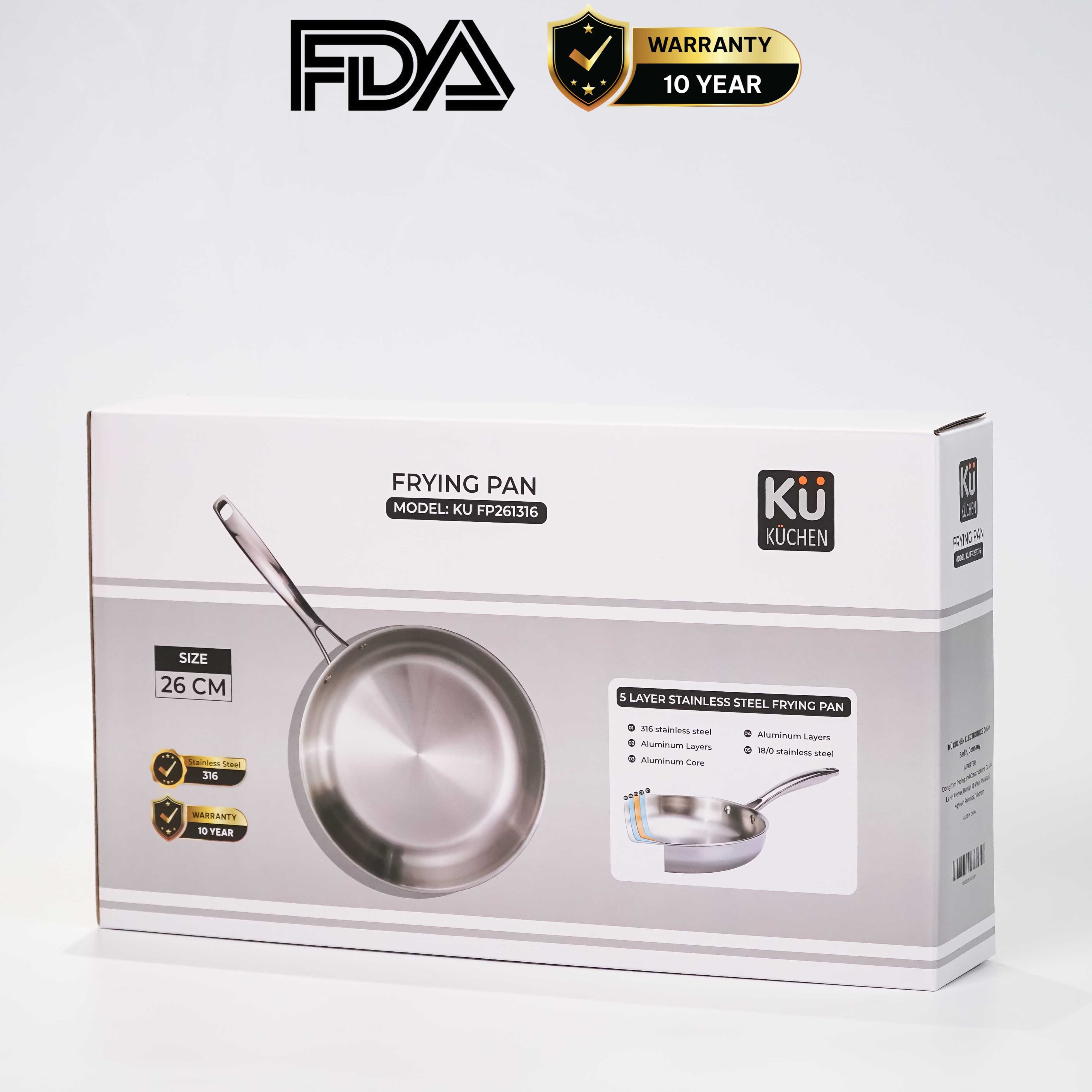 Chảo rán inox 316 26cm cao cấp KUCHEN KU FP261316