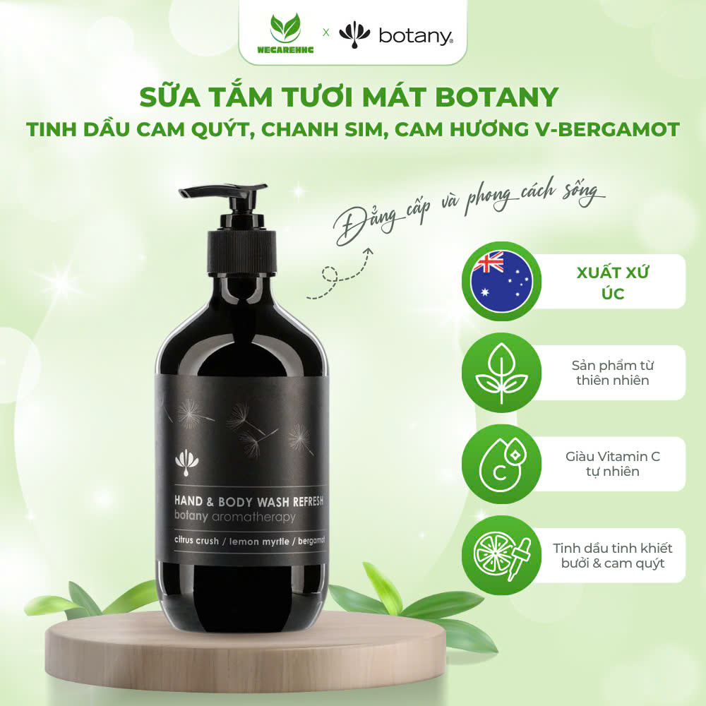 Sữa tắm tươi mát, sạch sâu, kháng viêm, giầu Vitamin C Botany- tinh dầu cam quýt, chanh sim, cam bergamot (chai 500ml)