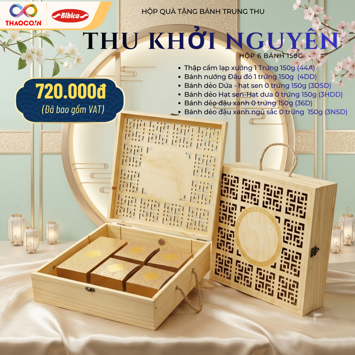 Bánh Trung Thu 2026 - Hộp Thu Khởi Nguyên (06 bánh 150g) kèm túi - Phân phối chính hãng