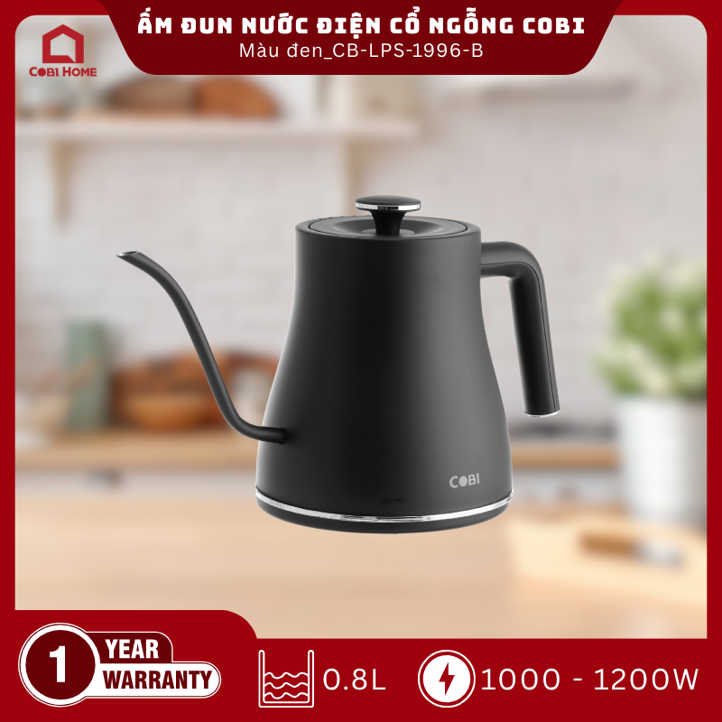 Ấm đun nước điện cổ ngỗng COBI màu đen 0.8L_CB-LPS-1996-B_341716 - Phân phối chính hãng