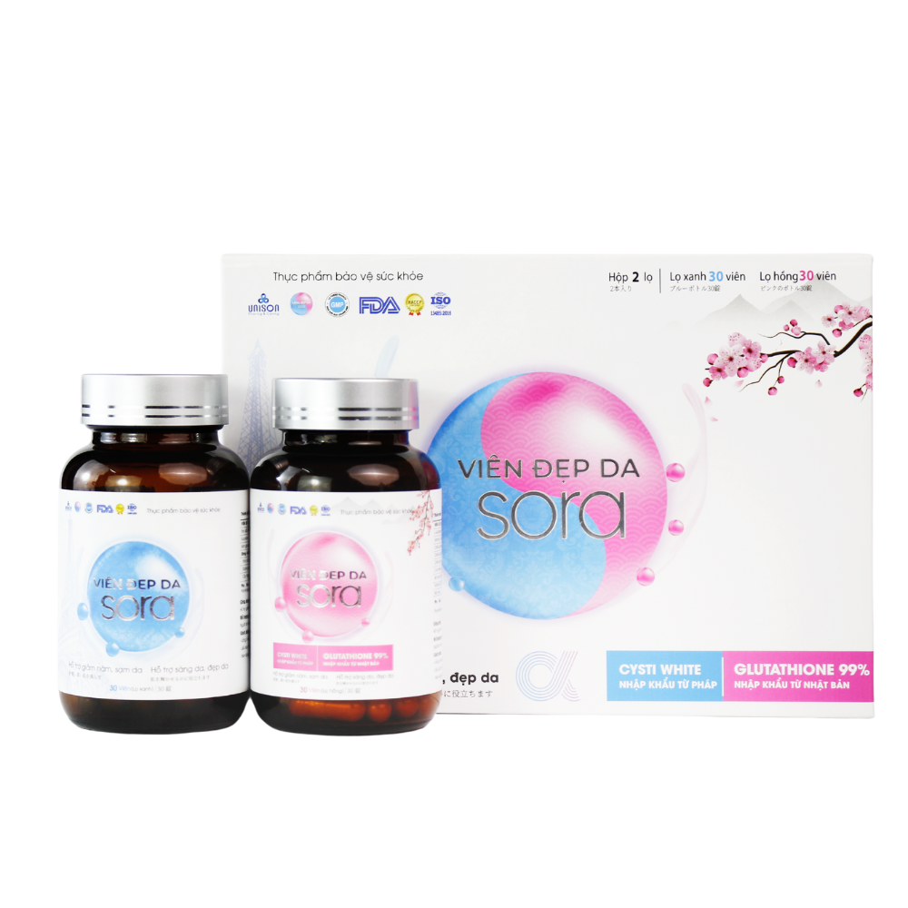 Bộ đôi viên uống đẹp da Sora – Cải thiện sạm nám, dưỡng sáng da (2 hộp/60 viên) - Phân phối chính hãng