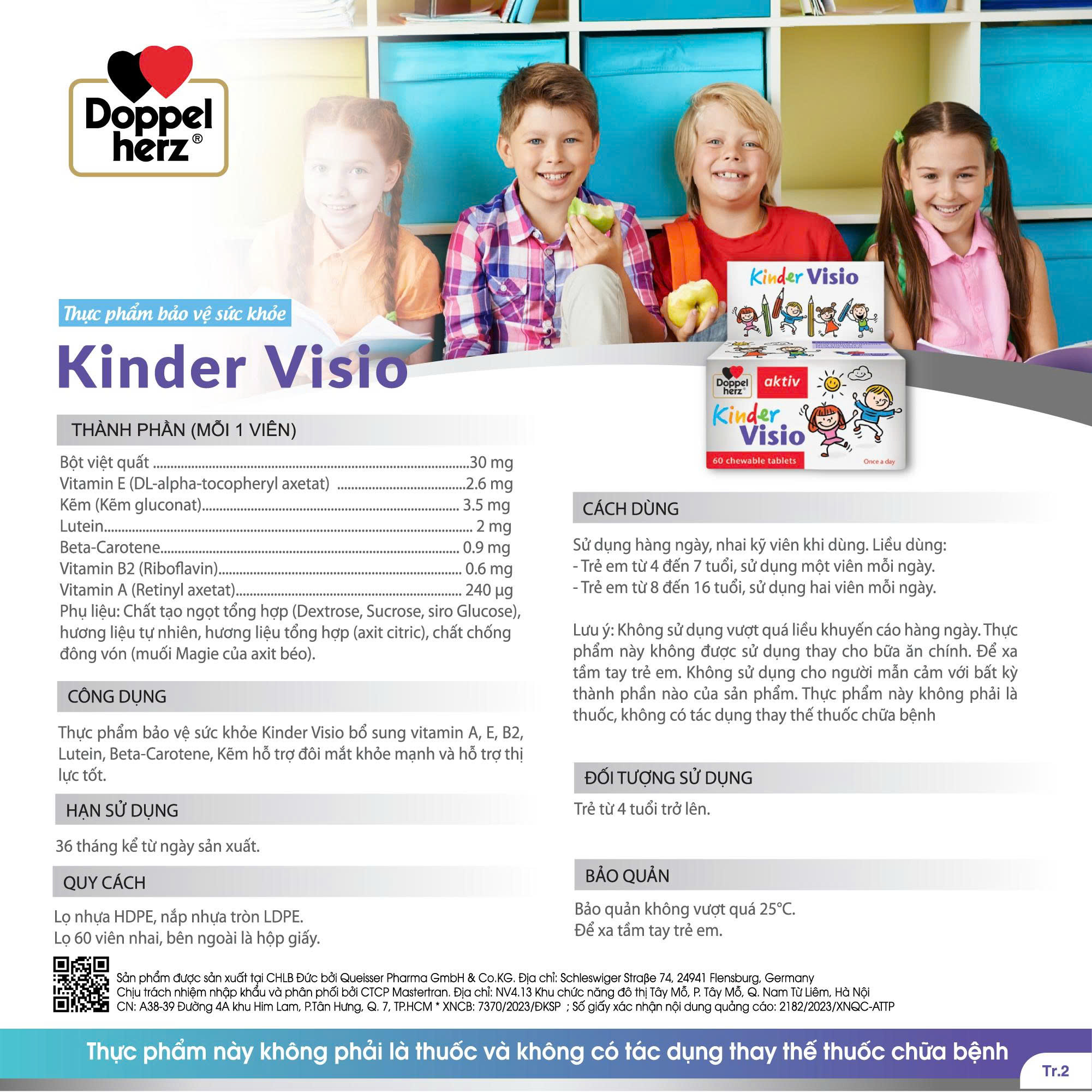 TPBVSK Kinder Visio hỗ trợ đôi mắt bé khỏe mạnh, thị lực tốt