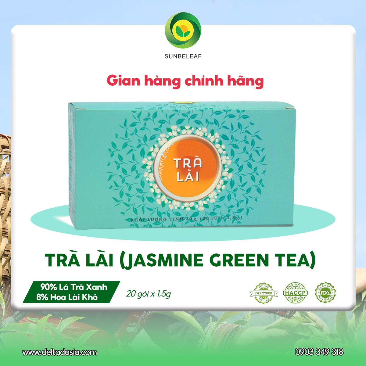 Trà Lài Sunbeleaf - Hương Thơm Dịu Nhẹ, Mang Lại Cảm Giác Thư Thái Mỗi Ngày - Hộp 20 Gói Túi Lọc