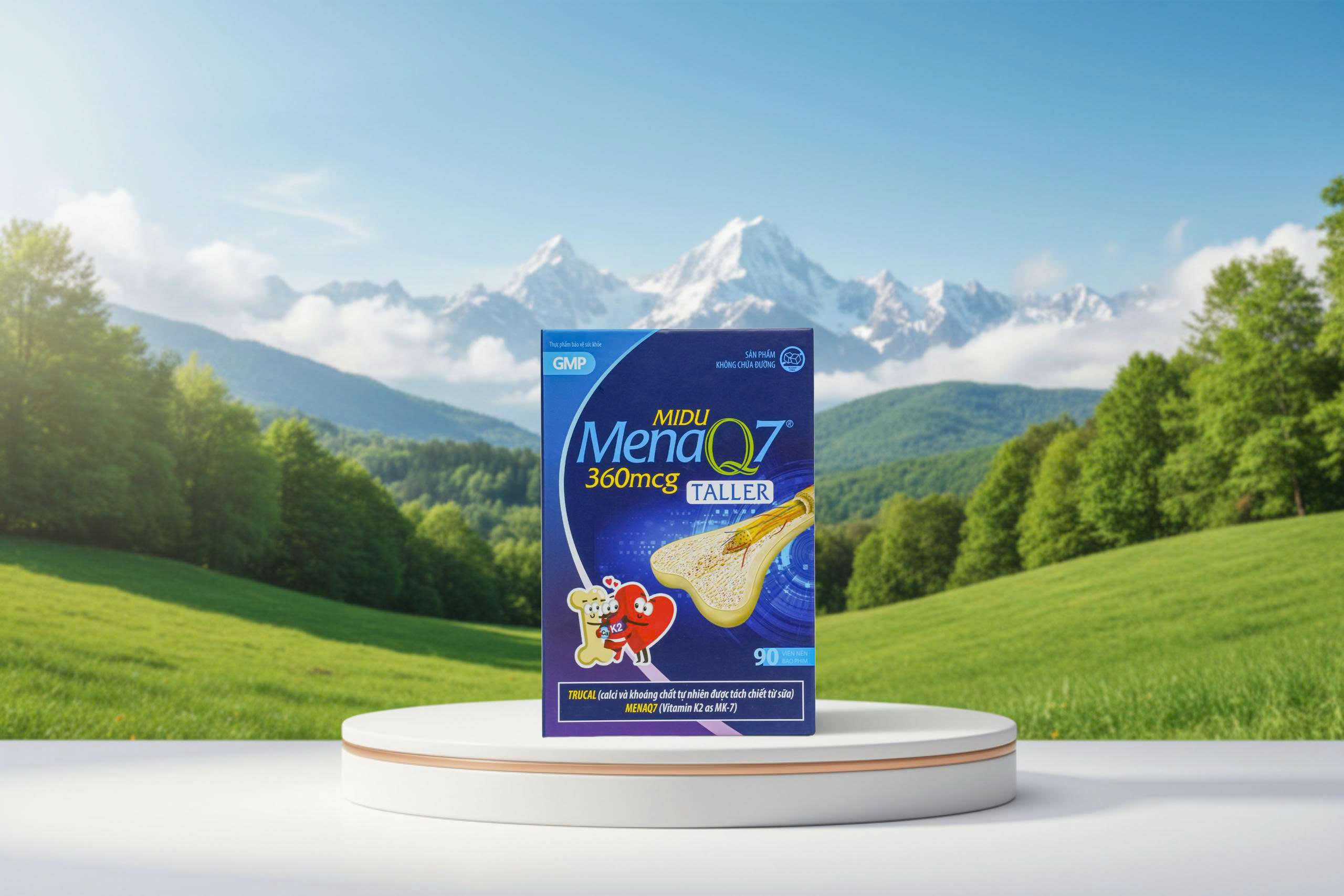 Midu MenaQ7 360mcg - Hỗ trợ chắc khỏe xương và phát triển chiều cao cho trẻ dậy thì với Trucal và Vitamin K2 hàm lượng cao (hộp 90 viên) - Phân phối chính hãng