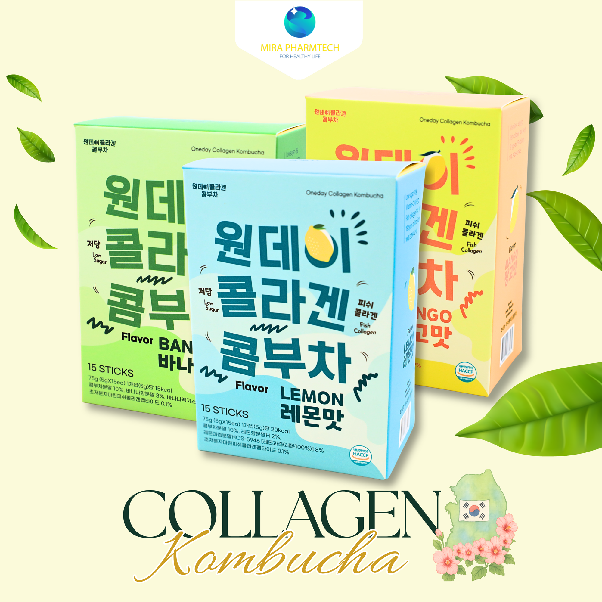Thức uống lên men Kombucha Collagen Oneday hoà tan - giàu lợi khuẩn Vị Xoài (Hộp 15 gói x 5g)