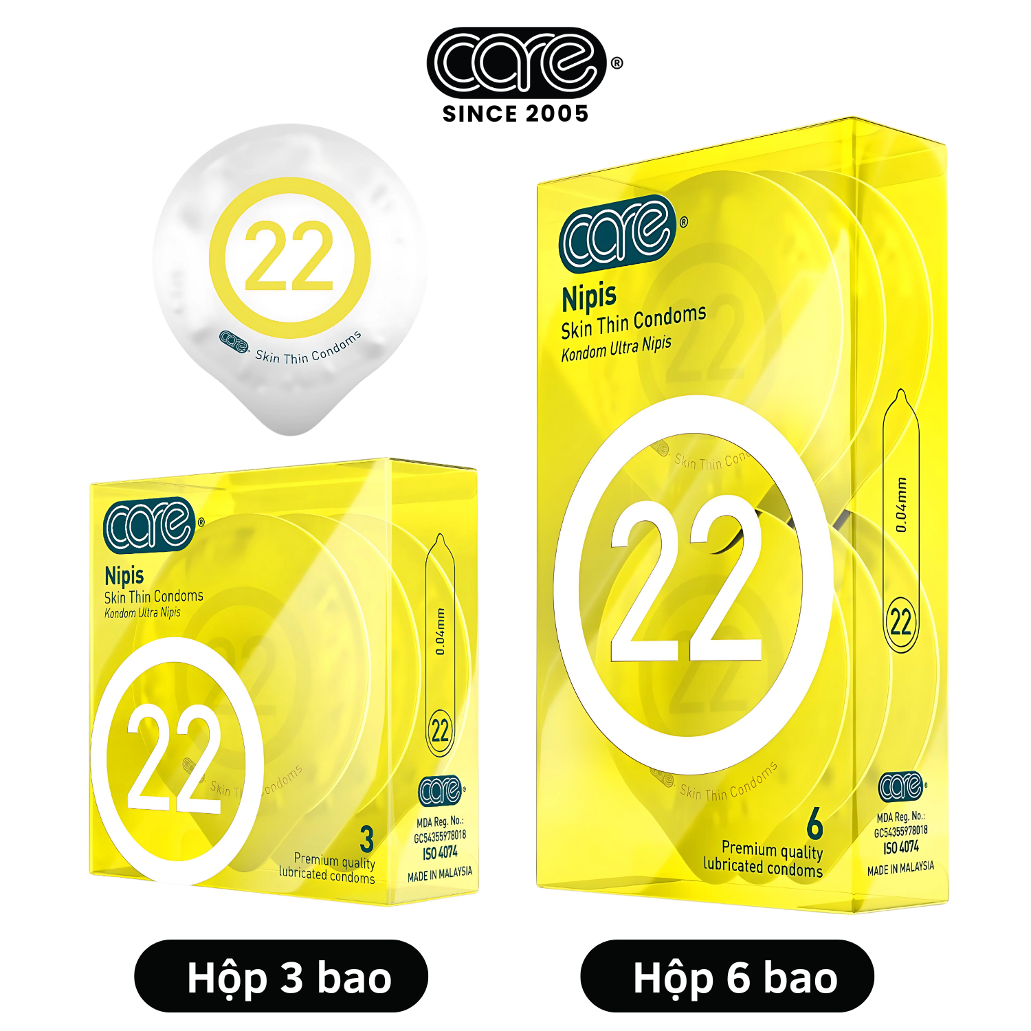 Bao cao su CARE 22 cao su tự nhiên siêu mỏng - hương nước hoa (hộp 6 bcs)