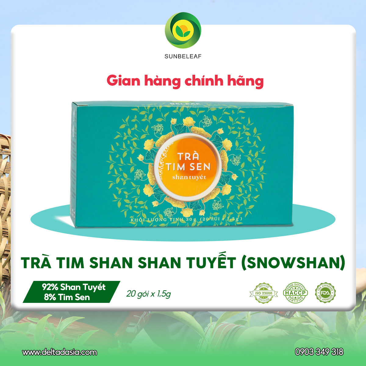 Trà Tim Sen Shan Tuyết Cổ Thụ Sunbeleaf - Thích Hợp Cho Người Chú Trọng Lối Sống Điều Độ Và Sức Khỏe Bên Trong - Hộp 20 Gói Túi Lọc
