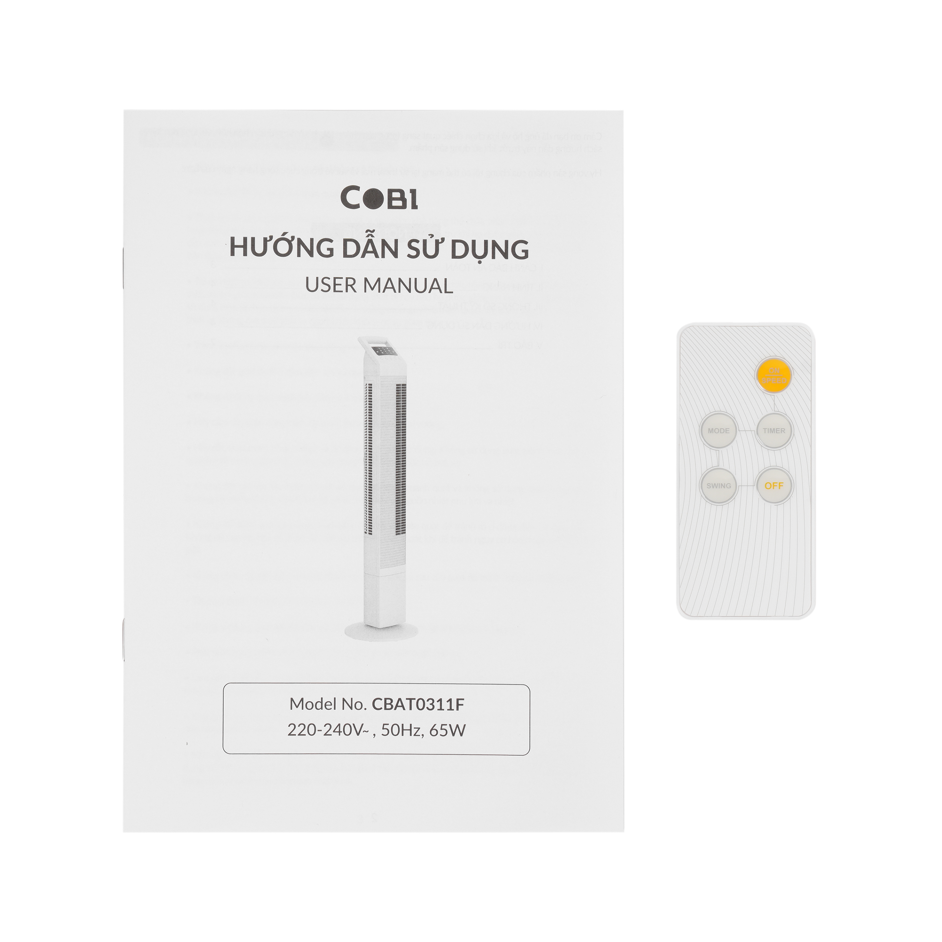 Quạt tháp Anion 44" COBI - Màu trắng, làm mát nhanh, Thiết kế hiện đại, phân bổ gió đều_341733