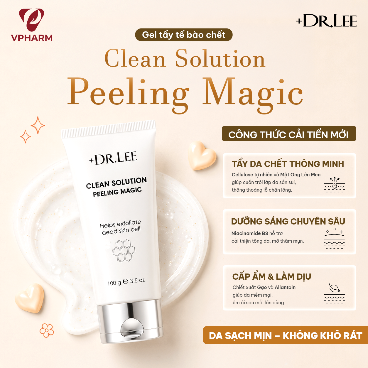 Gel Tẩy Da Chết Sinh Học +Dr.lee Clean Solution Peeling Magic 100g - Phân phối chính hãng