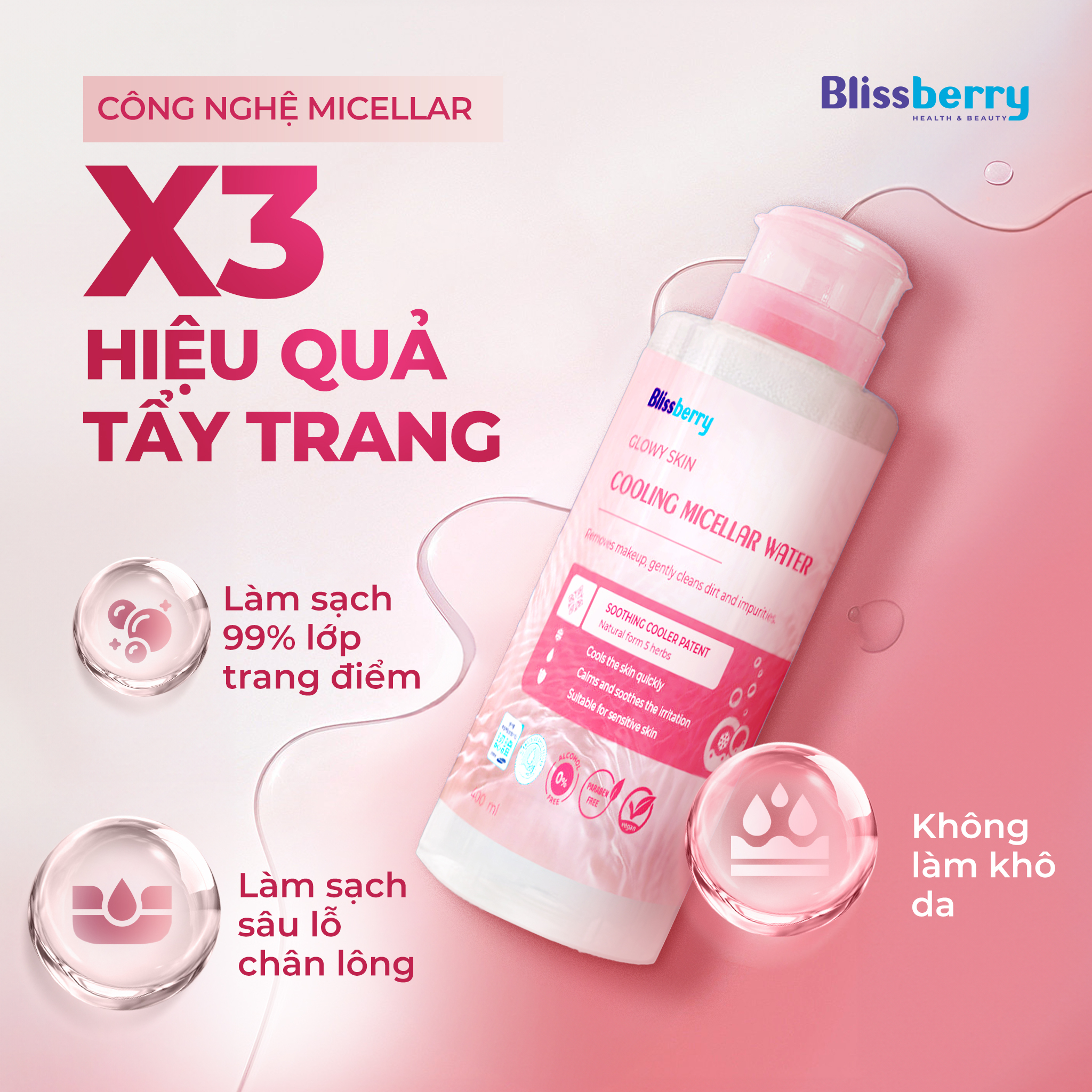Nước tẩy trang sạch sâu & dịu nhẹ Blissberry 200ml
