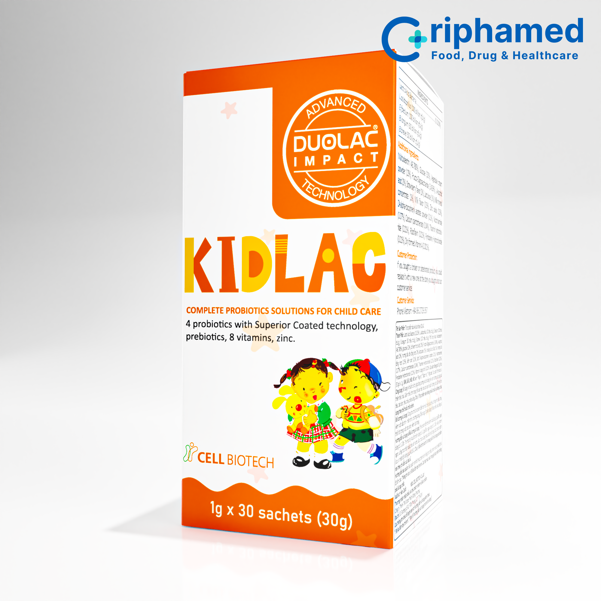 Men vi sinh hỗ trợ tiêu hóa cho trẻ Kidlac (Hộp 30 gói)