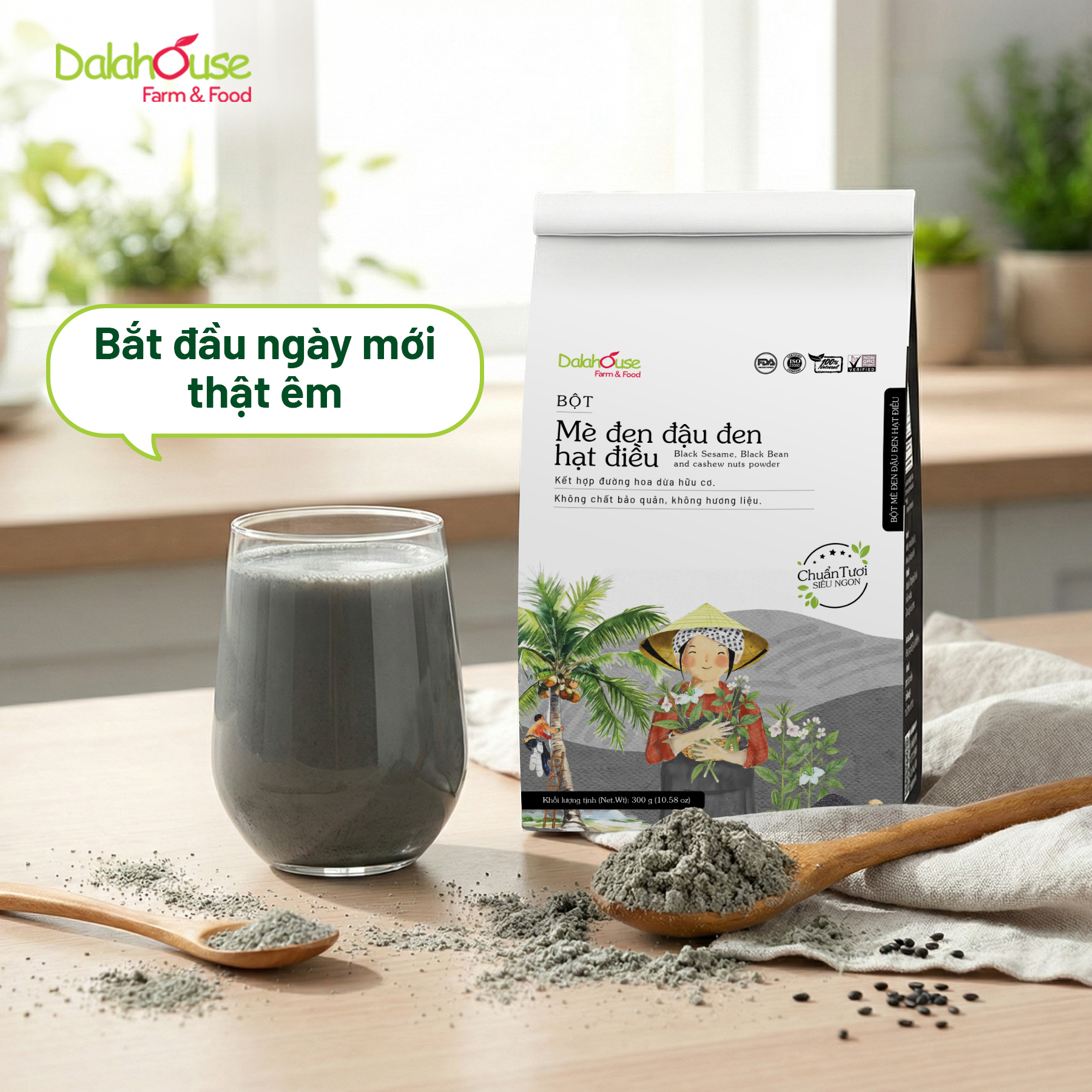Bột Mè Đen Đậu Đen Hạt Điều Dalahouse 300g - Phân phối chính hãng
