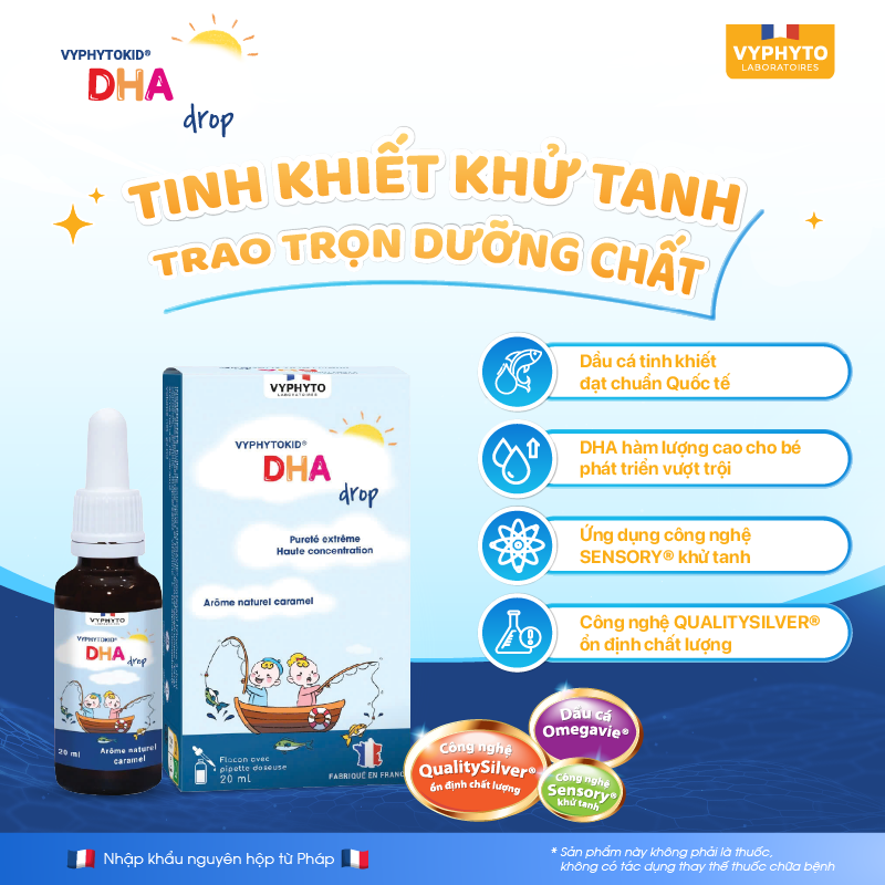 Thực phẩm bảo vệ sức khỏe VYPHYTOKID DHA drop bổ sung DHA hàm lượng cao cho bé