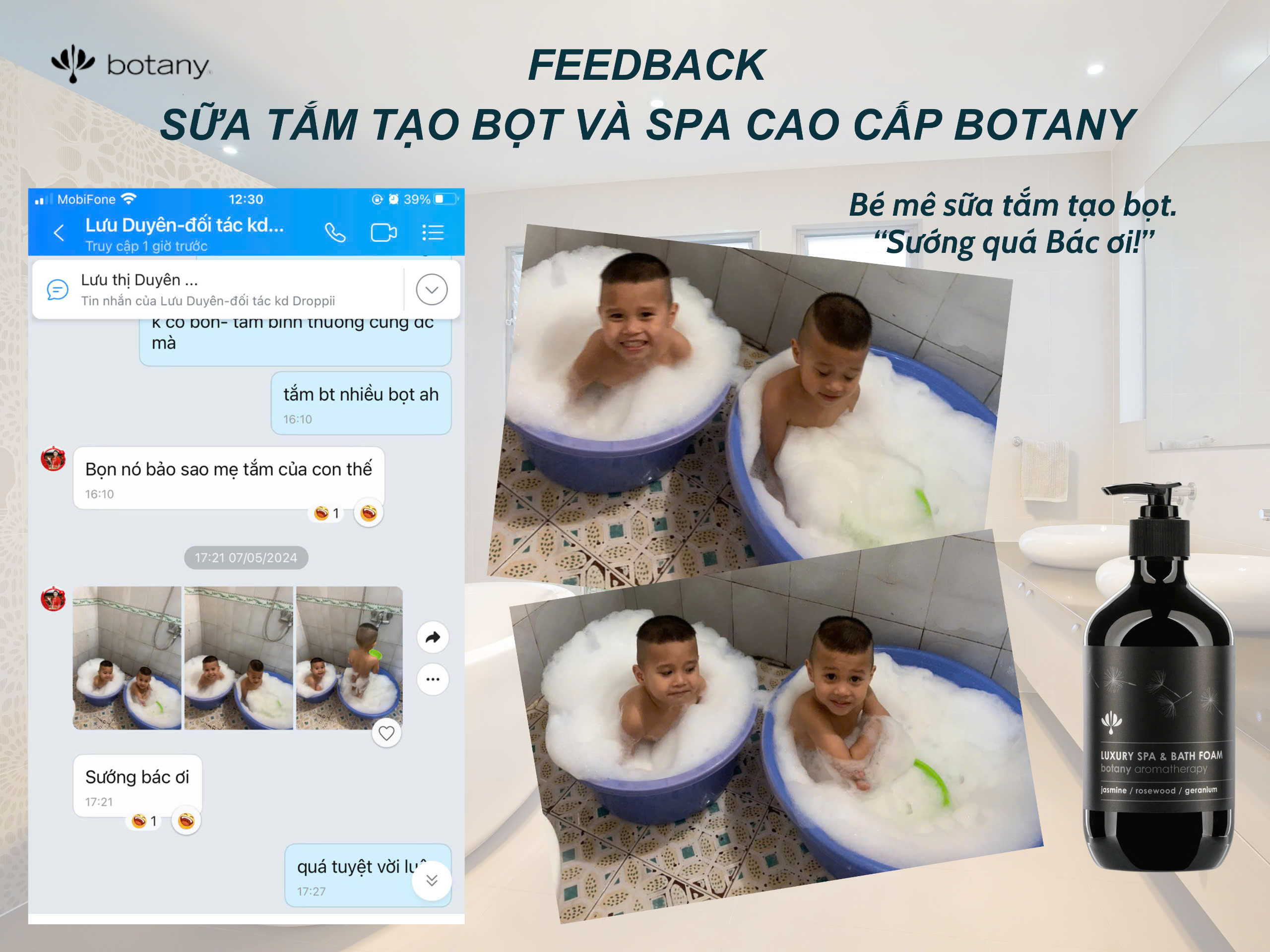 SỮA TẮM TẠO BỌT VÀ SPA CAO CẤP BOTANY cấp ẩm, đẹp da, kháng viêm-chi nhài, gỗ sắc hồng, hoa phong lữ (250ml)